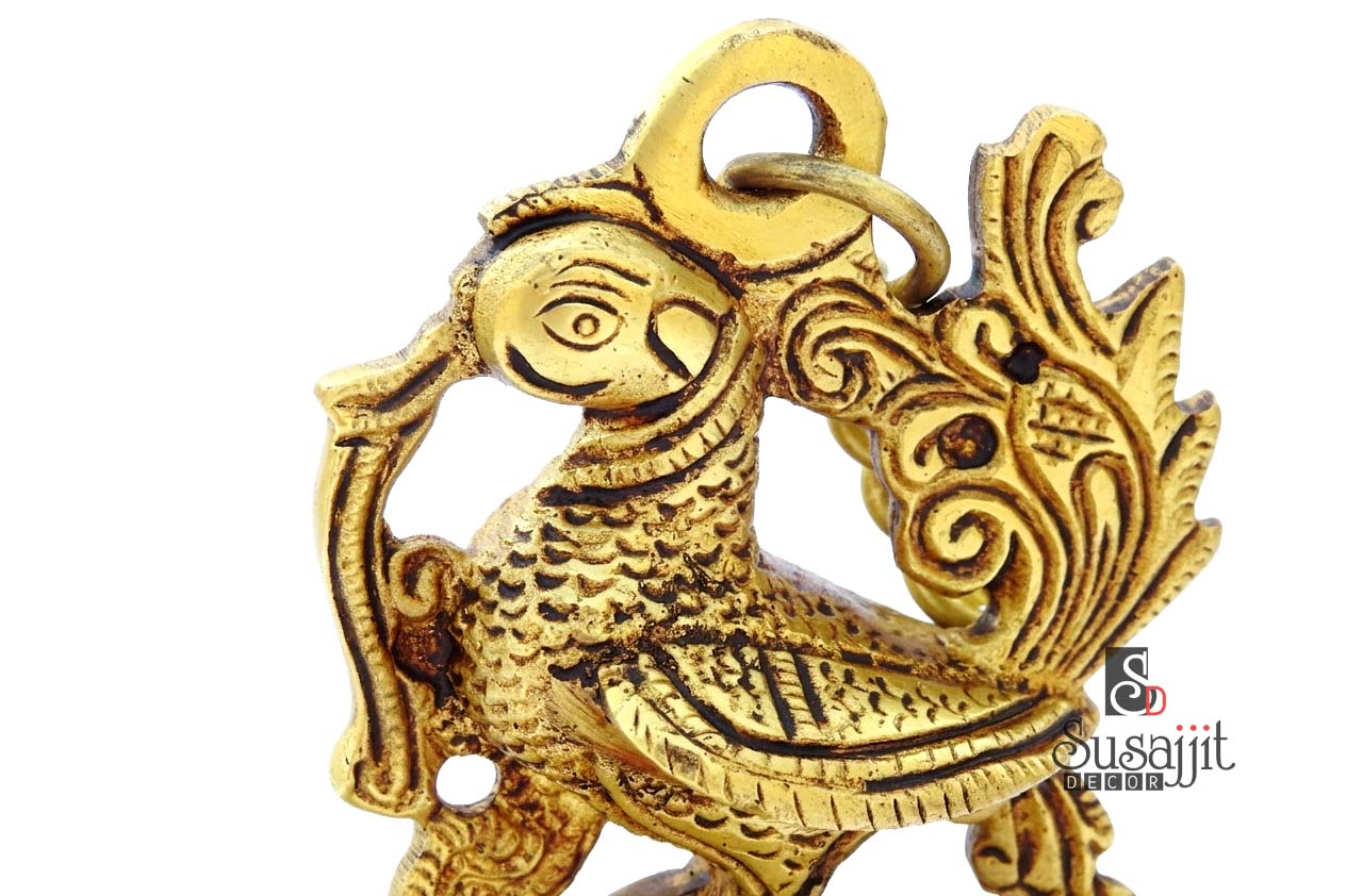 Brass Bird Hanging Diya with Bells – Traditional Decorative Oil Lamp for Pooja & Home Décor