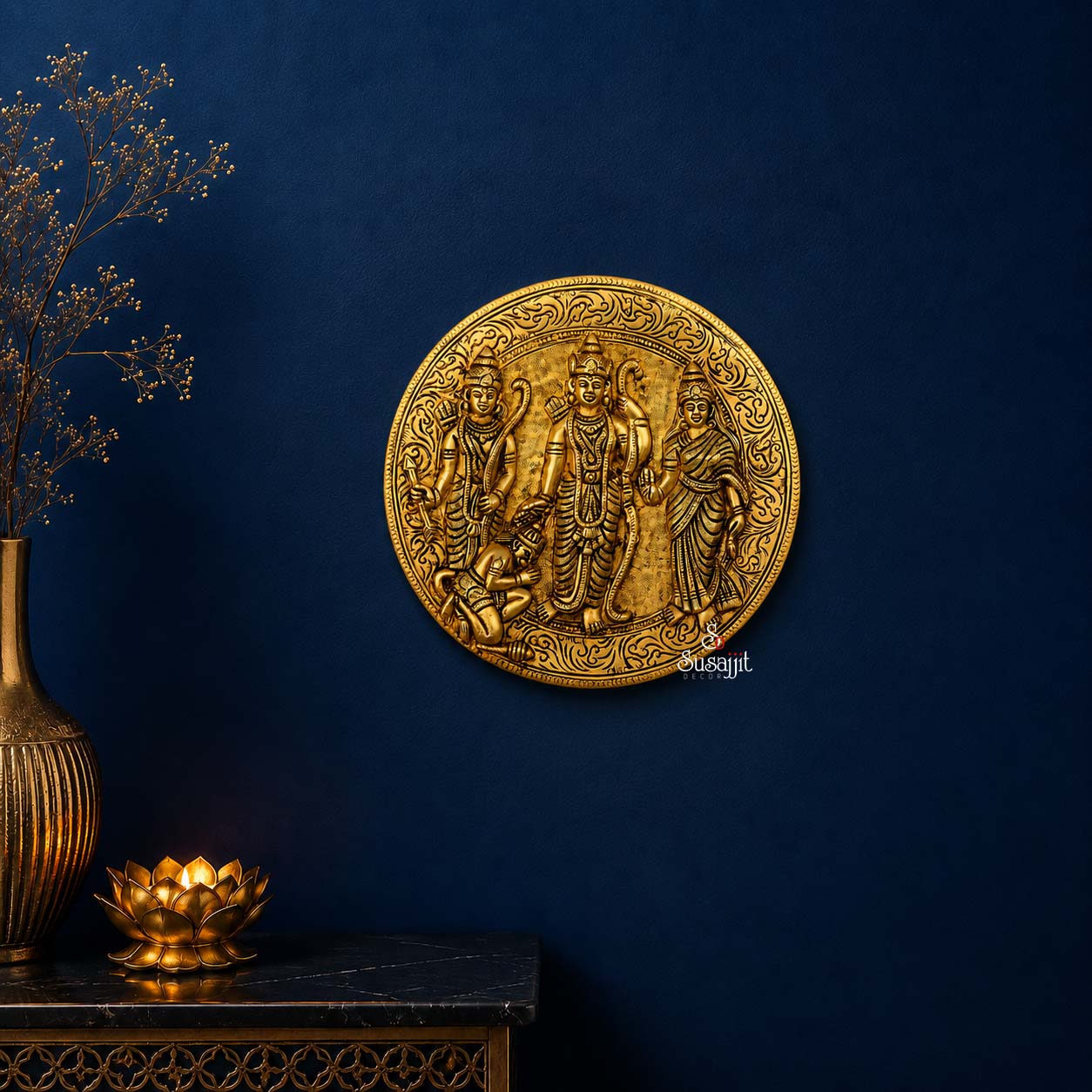 Gold Finish Ram Darbar Wall Plate