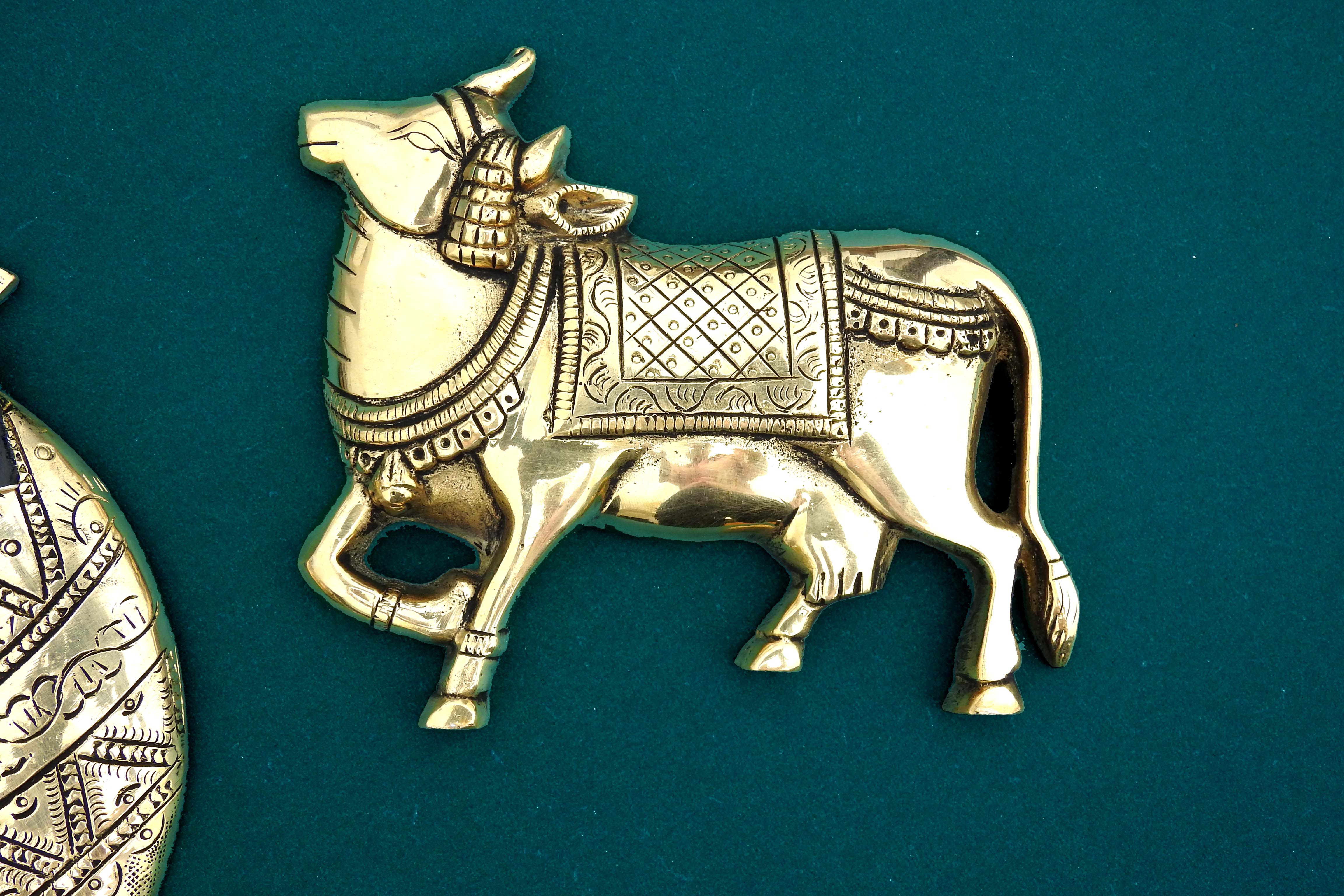 Brass Decorative Kalash with cow Beautiful Wall Decor Exquisite Home Decor Showpiece