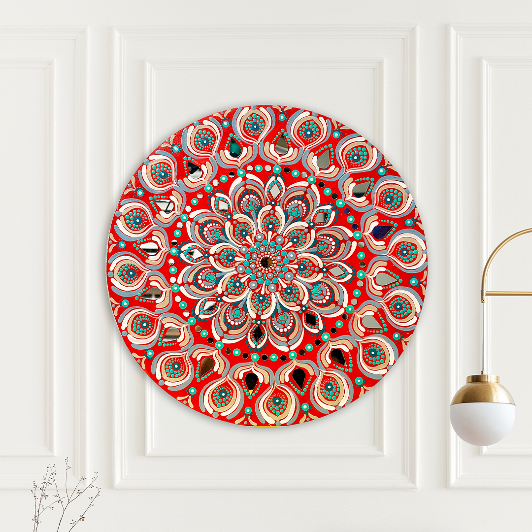 Crimson Glow Mandala Art - Wall Décor
