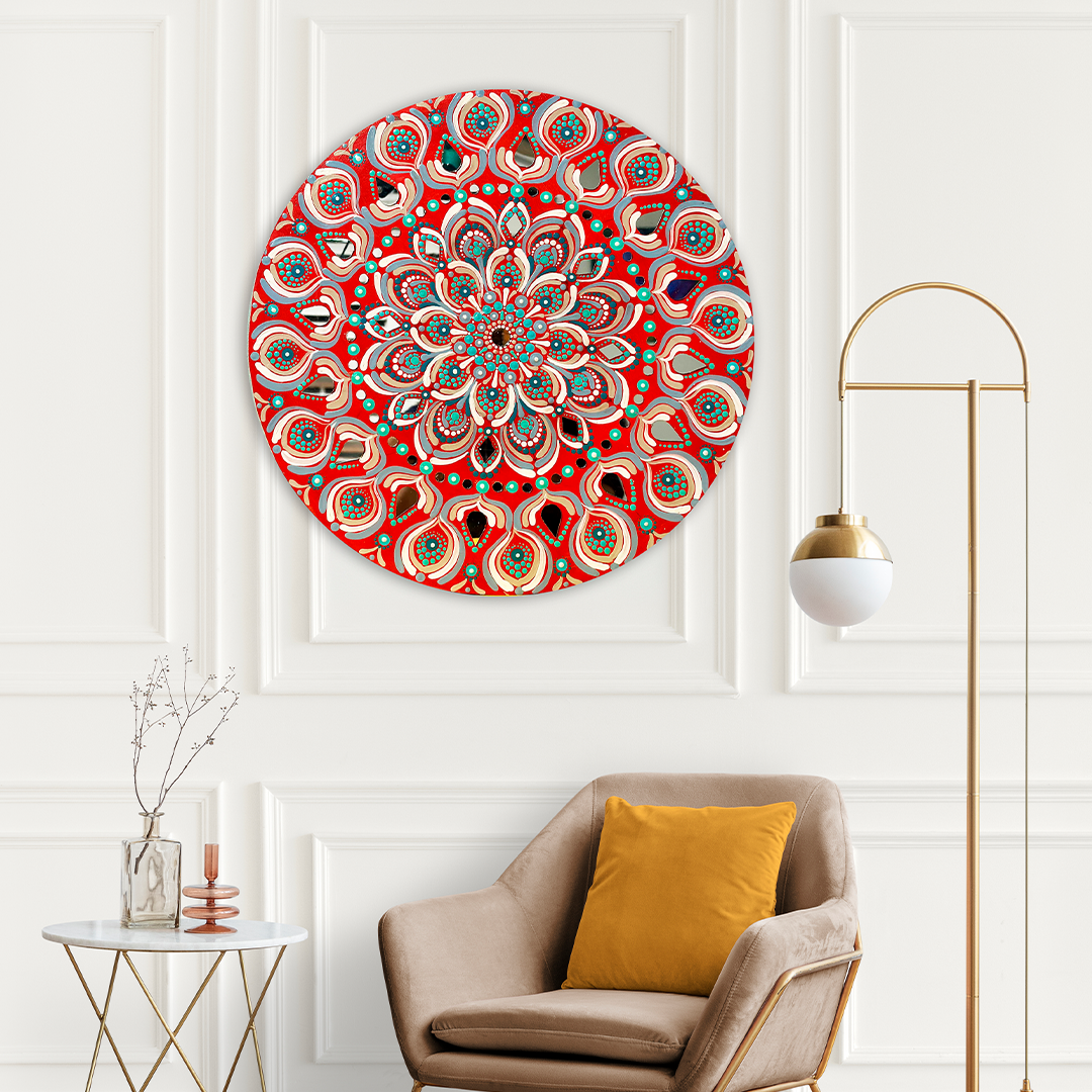 Crimson Glow Mandala Art - Wall Décor