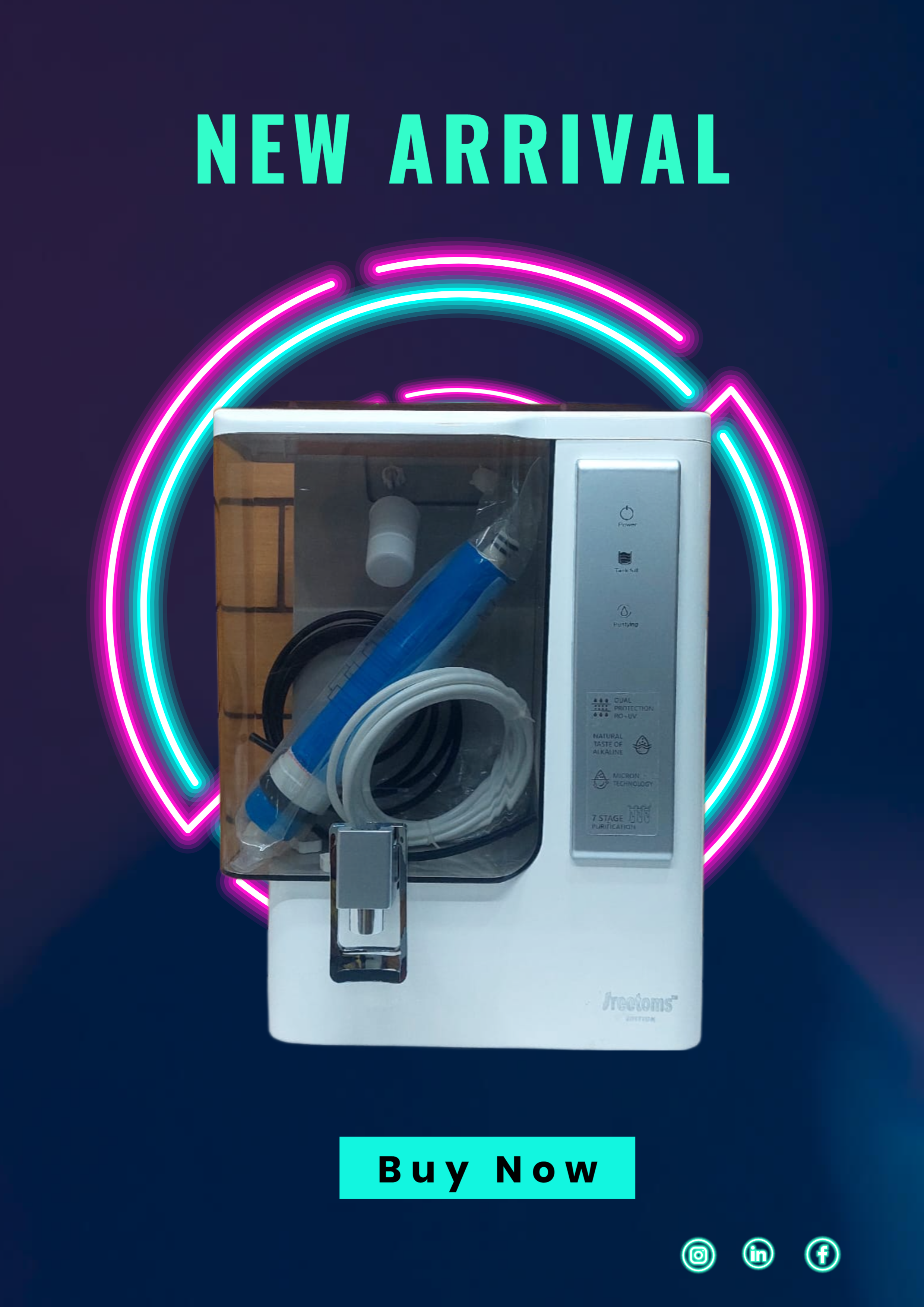 Sreetom Copper Guard (RO+UV+UF+Alkaline+Copper)|7L Storage|9 Stage Filtration Pre & Post Carbon|Upto 2500 TDS|Tank Full, Power,Purification Indicator|Borewell,Tank & Municipal Water|1y Warranty by Faber