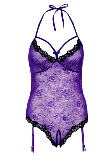 Body violet en dentelle avec Entrejambe ouvert