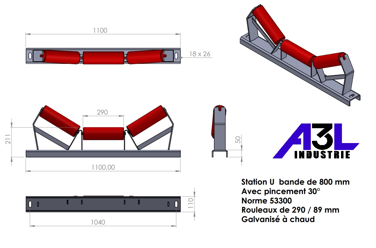 Support de rouleaux pour convoyeur à bande
