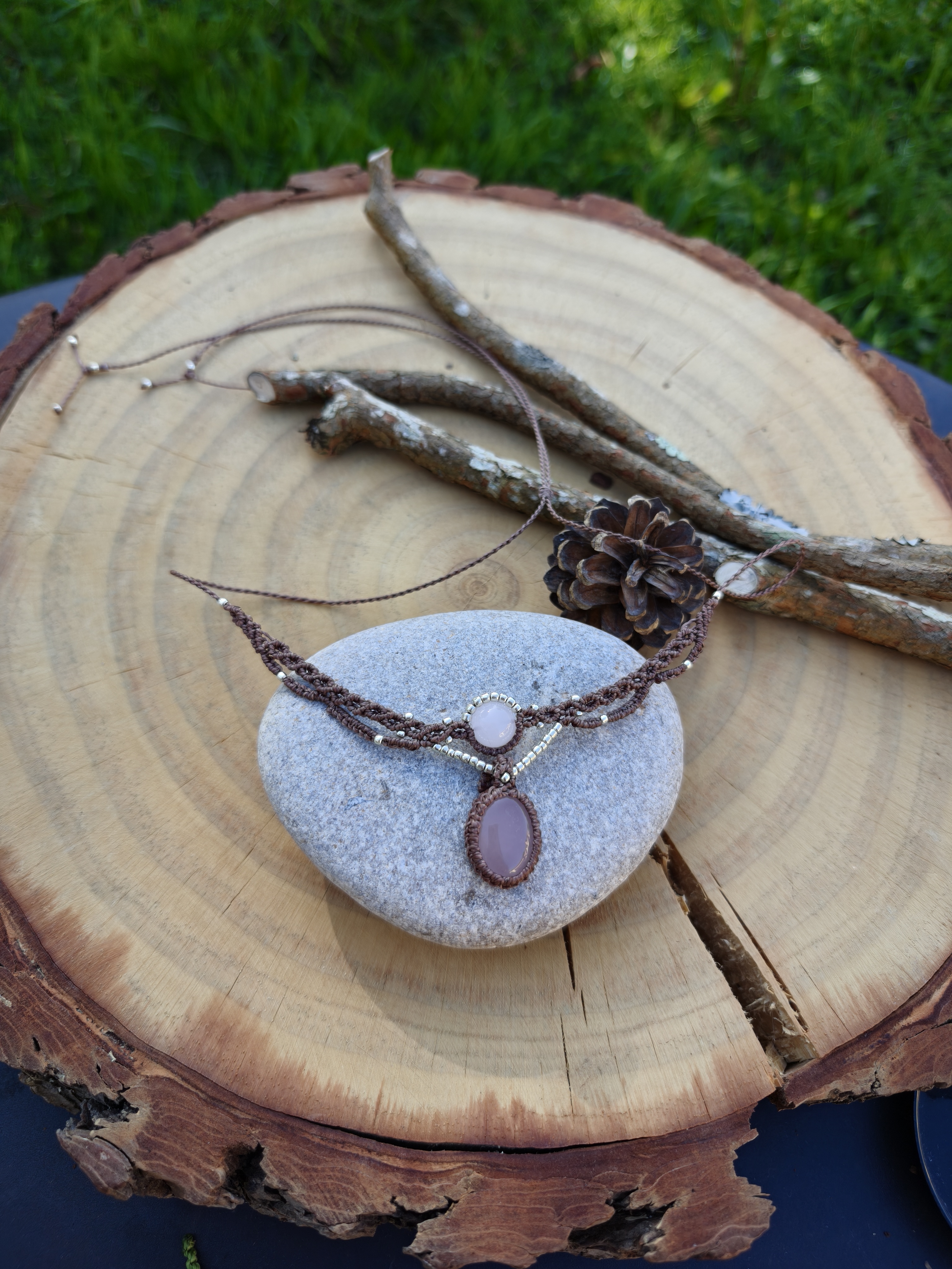 Macrame necklace - Rose quartz Crystal 