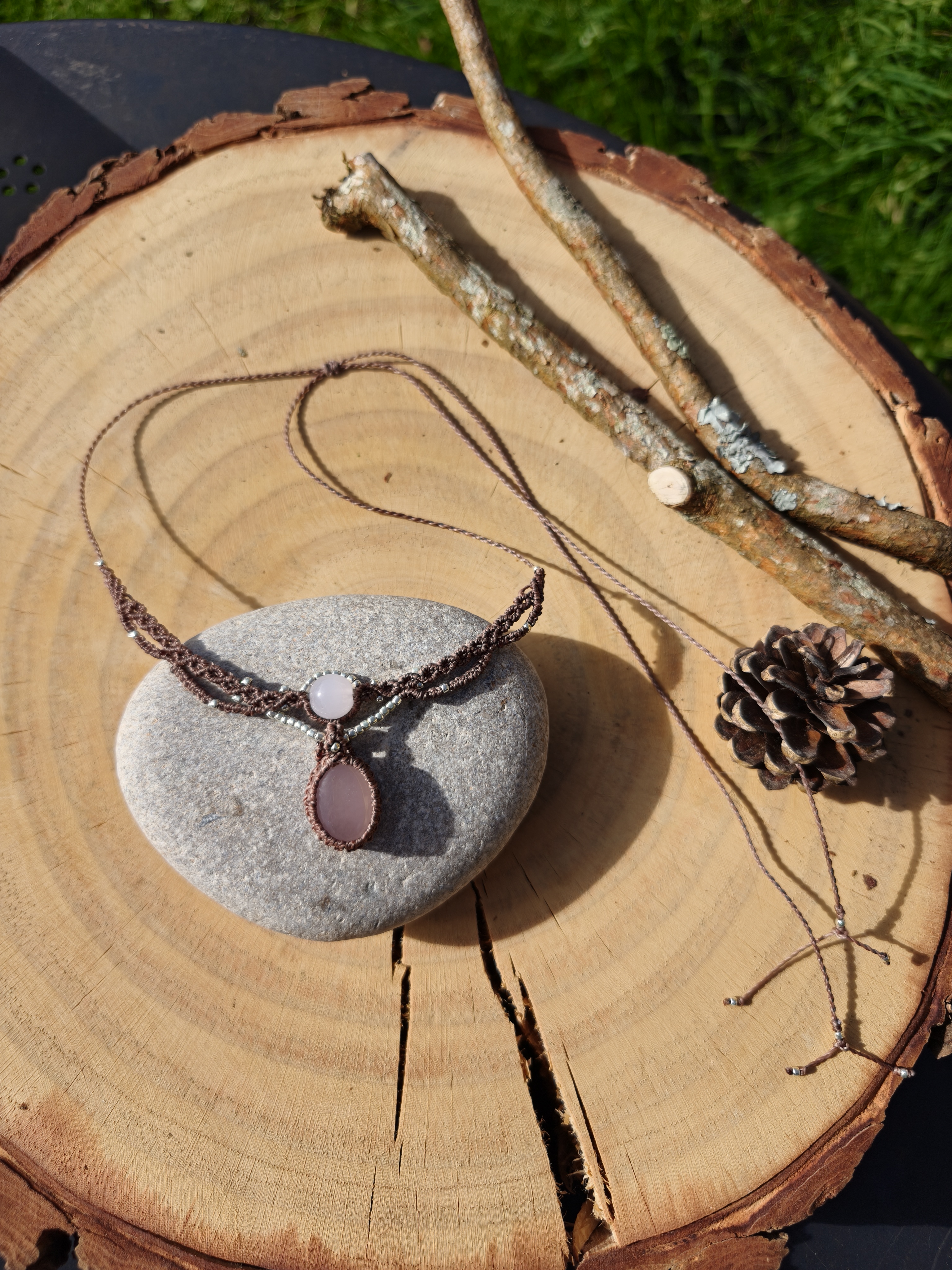 Macrame necklace - Rose quartz Crystal 
