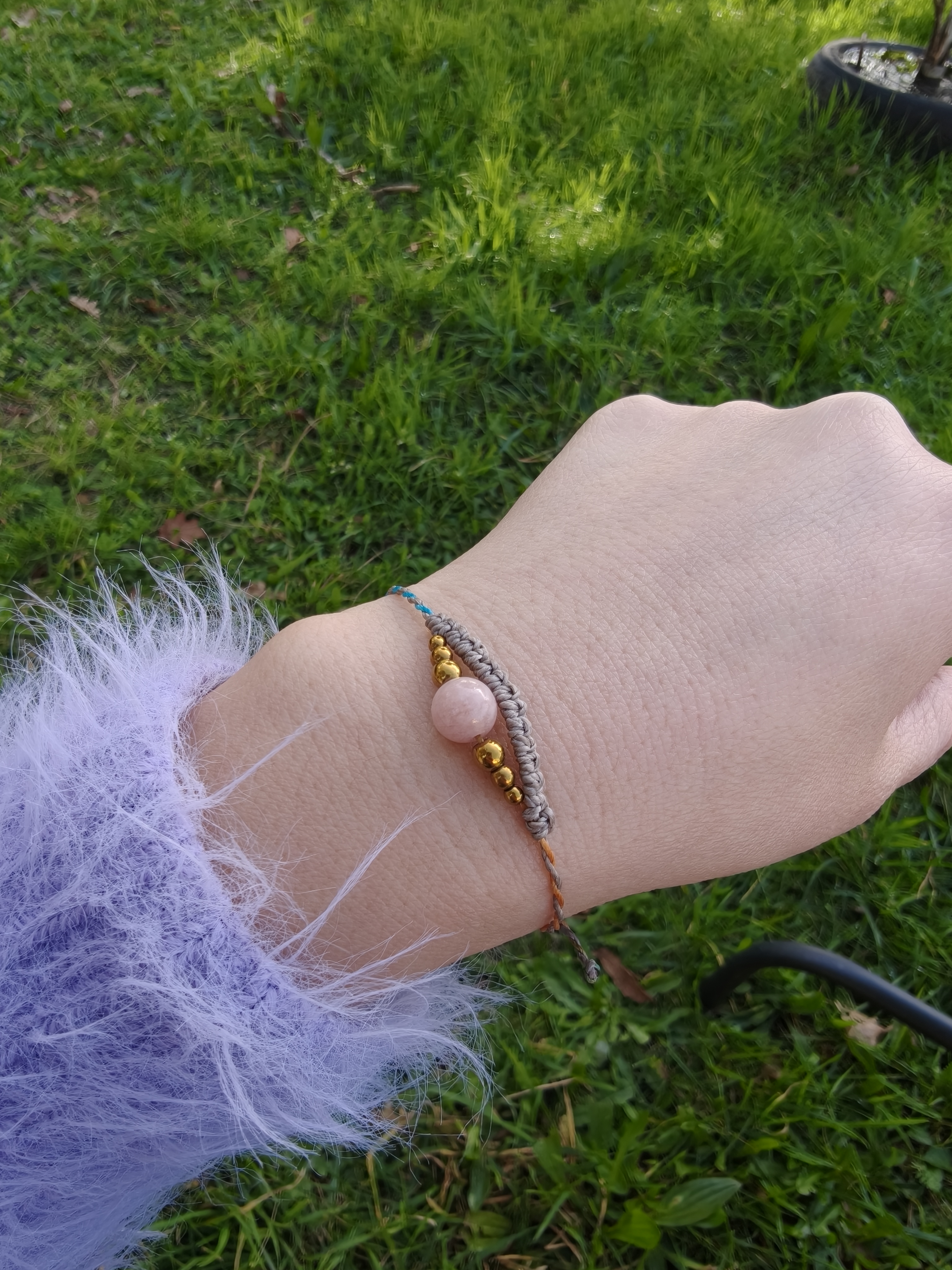 Minimalism macrame bracelet - Tourmaline + Hematite