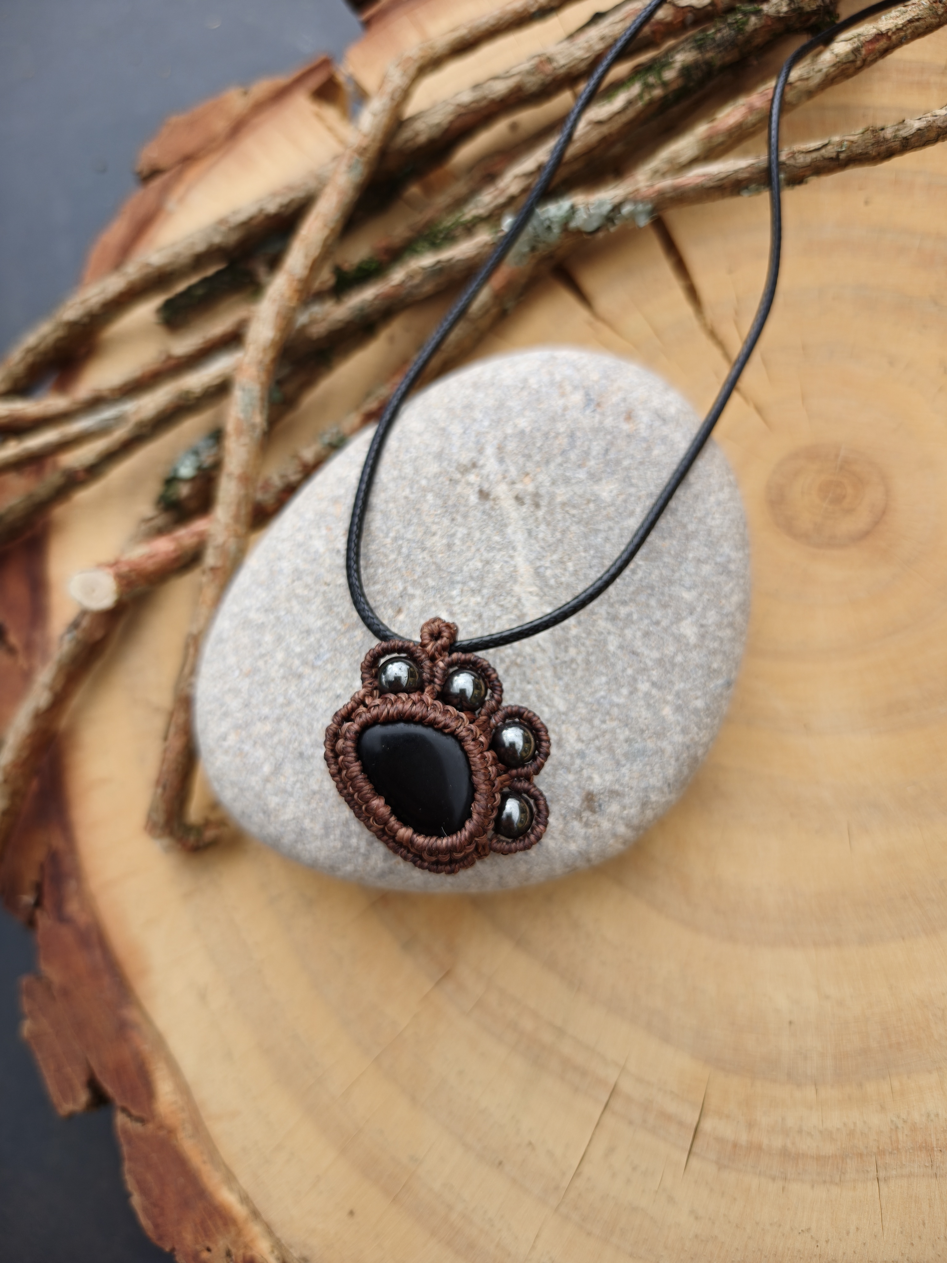 Paw Necklace  – Black Shungite & Hematite