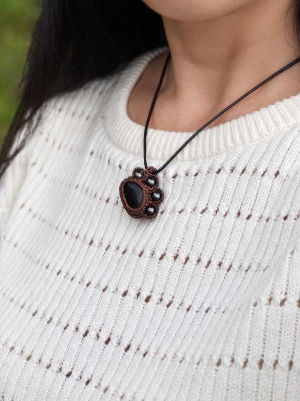 Paw Necklace  – Black Shungite & Hematite