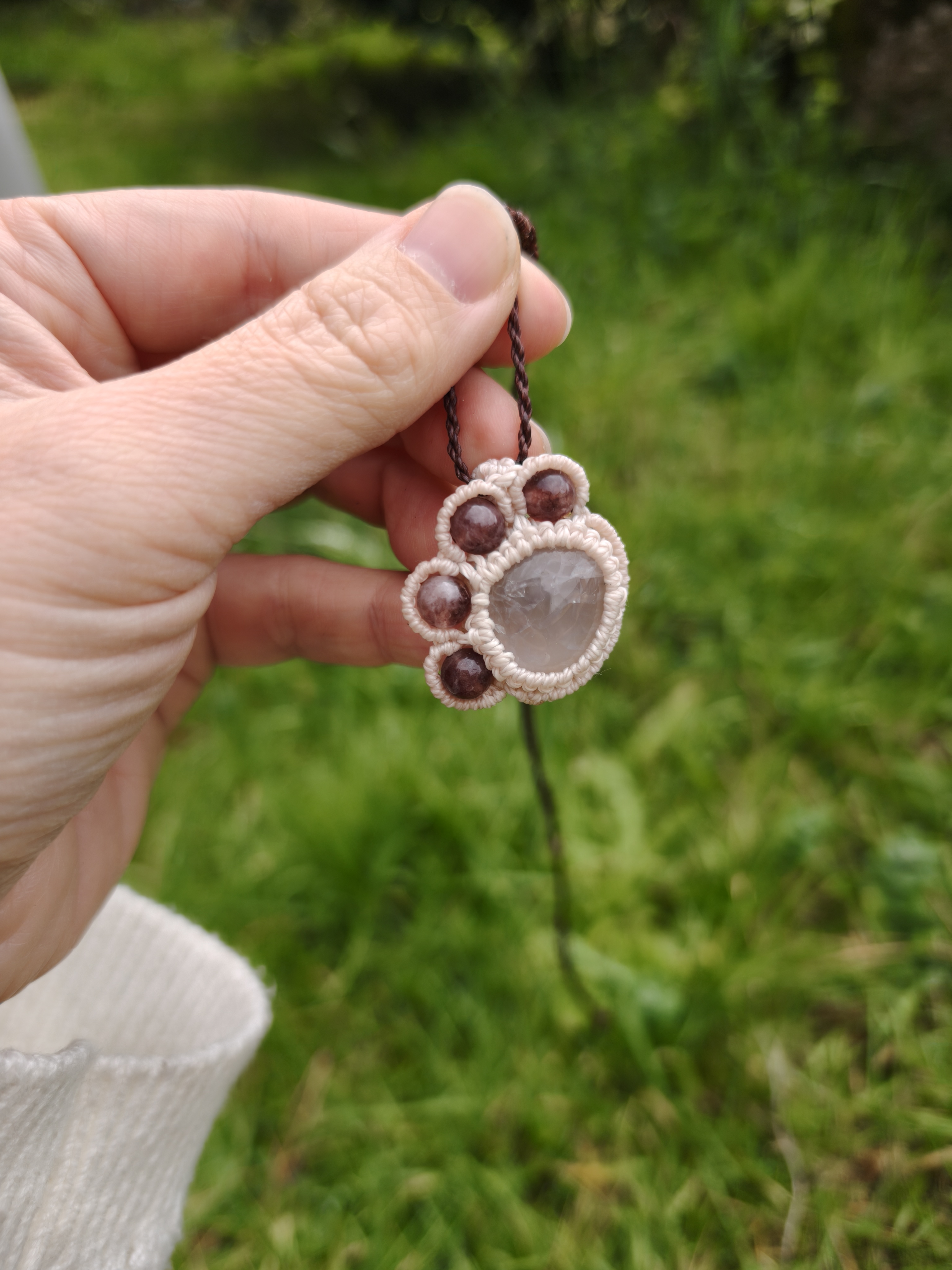 Paw Necklace  – Clear Agate & Tourmaline