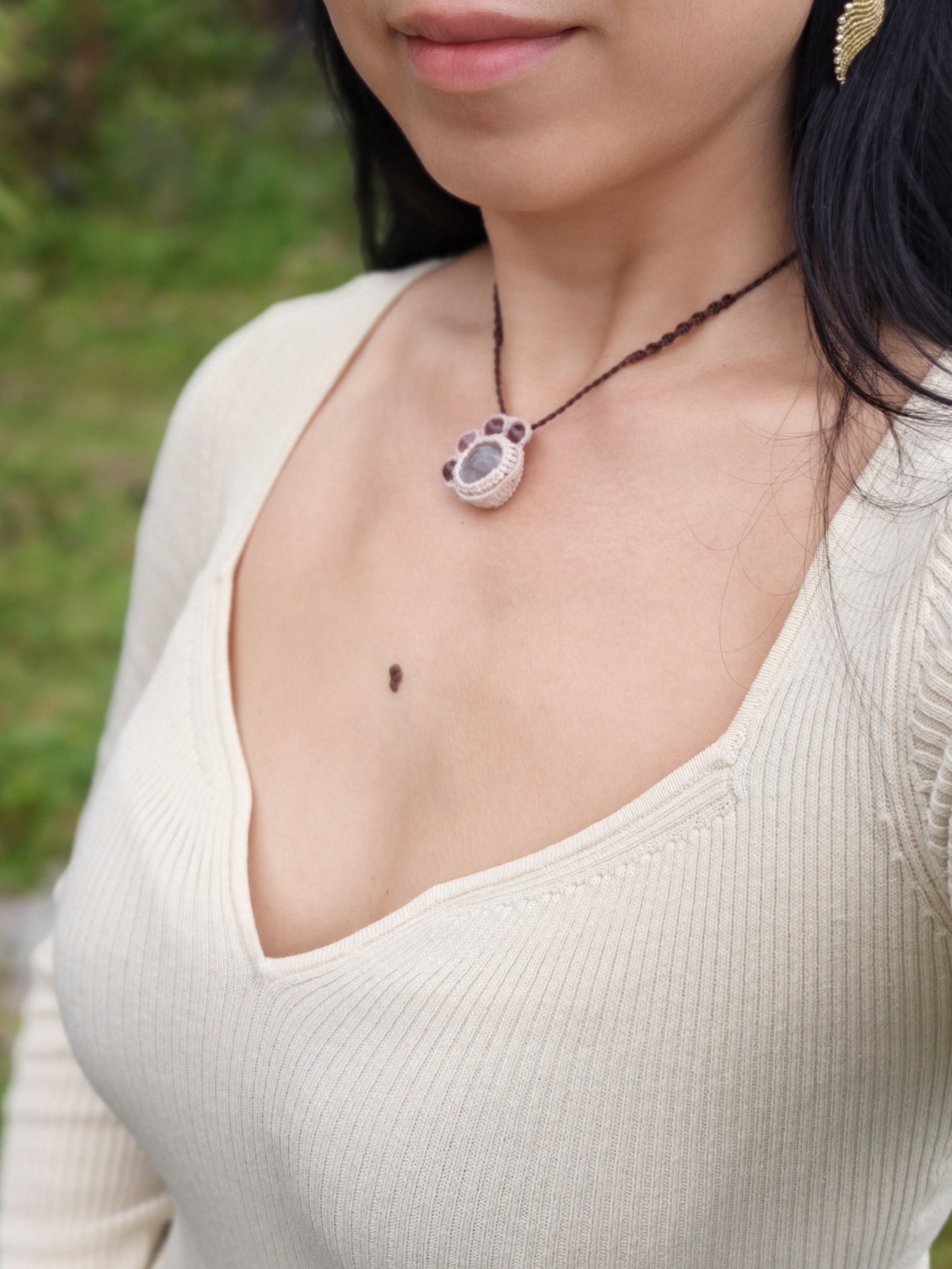 Paw Necklace  – Clear Agate & Tourmaline