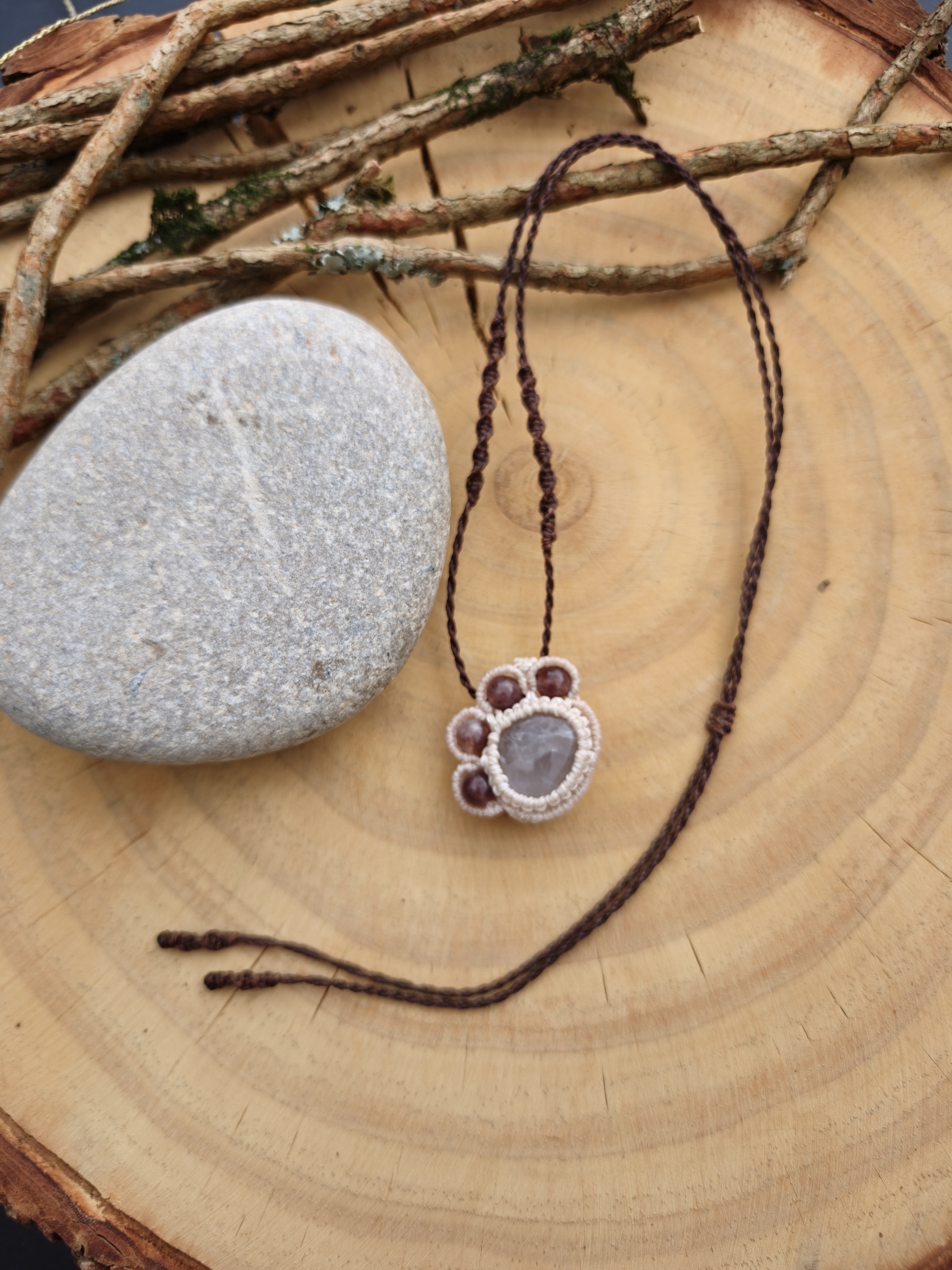 Paw Necklace  – Clear Agate & Tourmaline