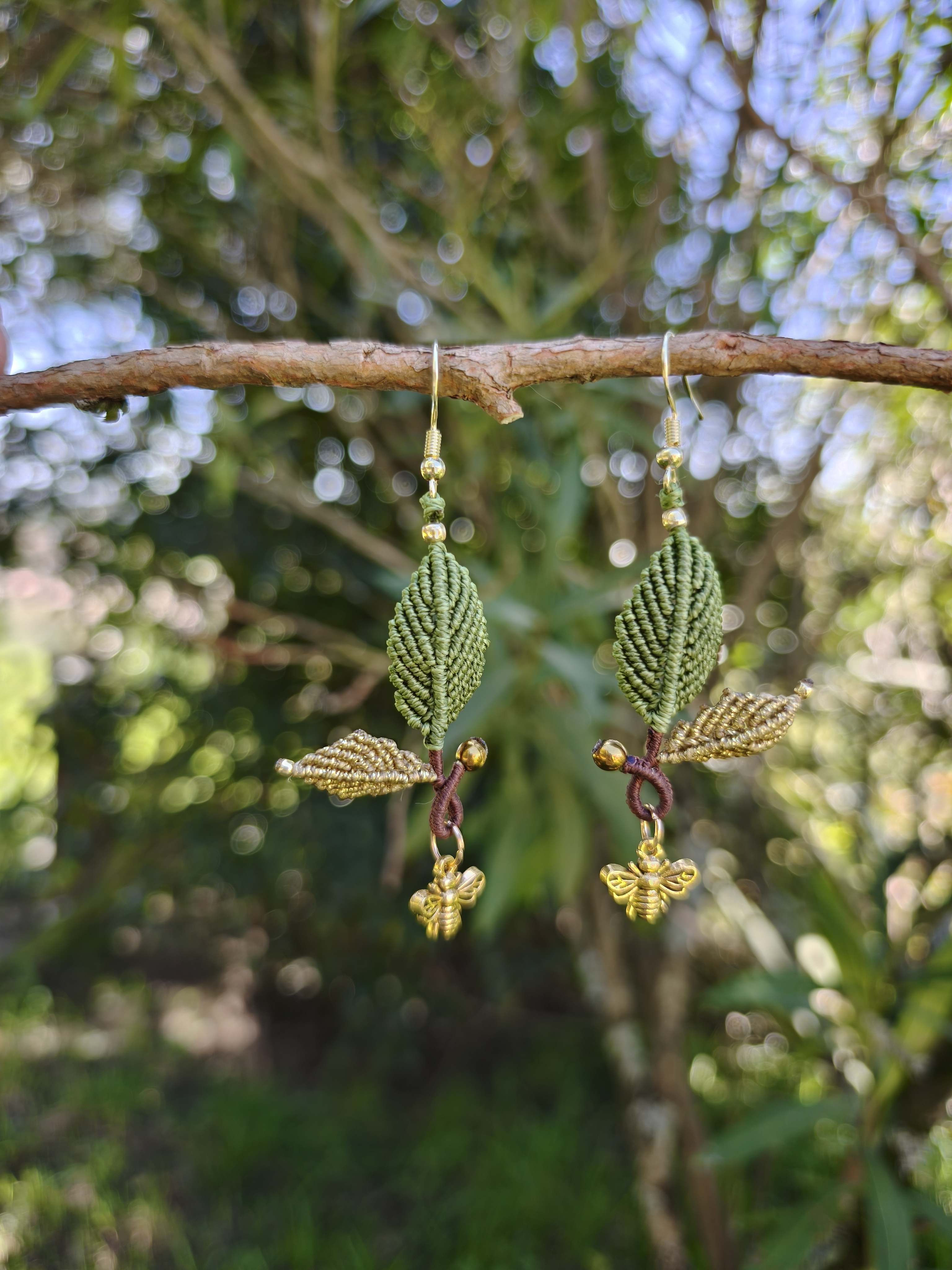Leaf Earrings with Bee Charms