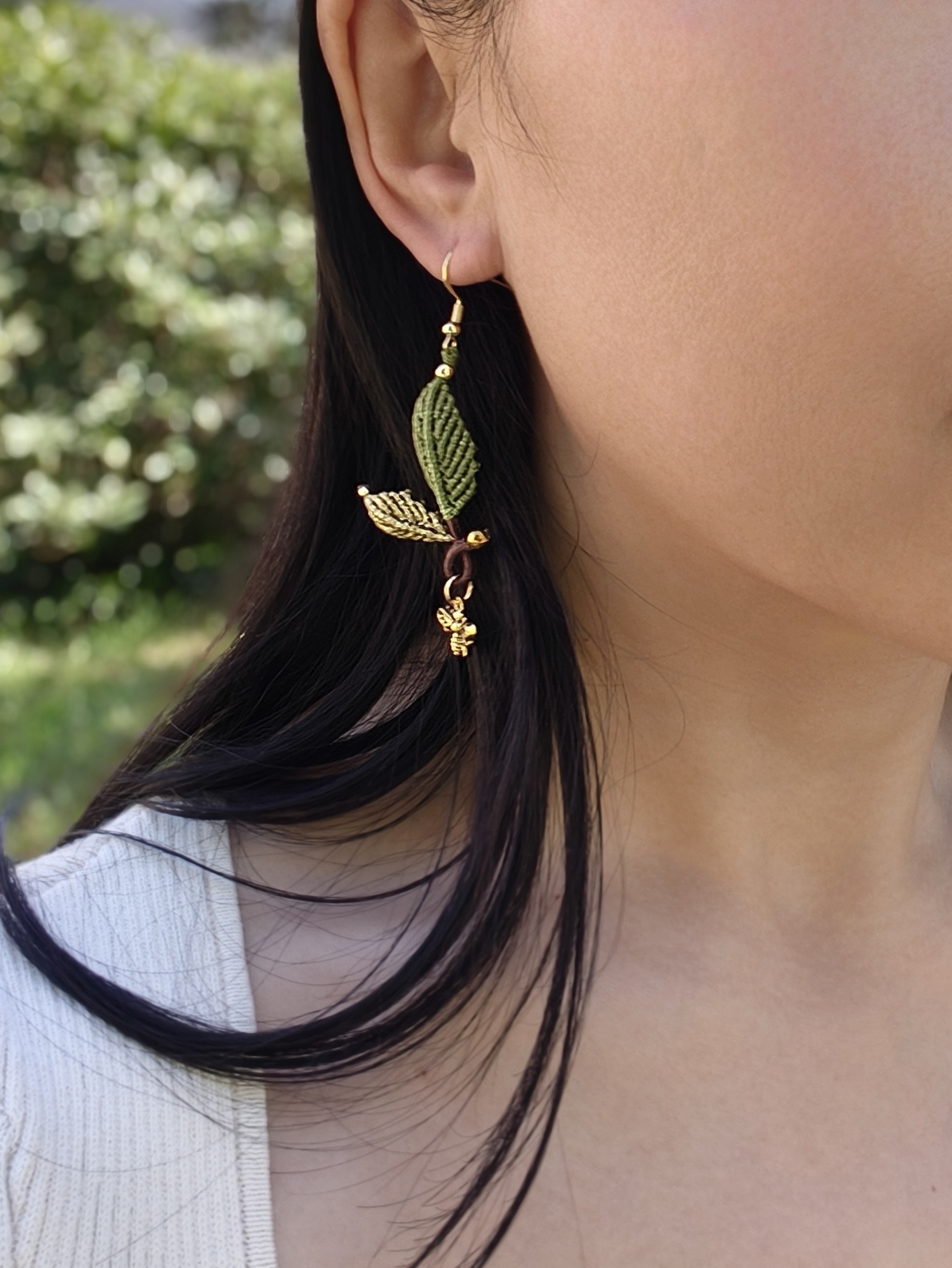 Leaf Earrings with Bee Charms