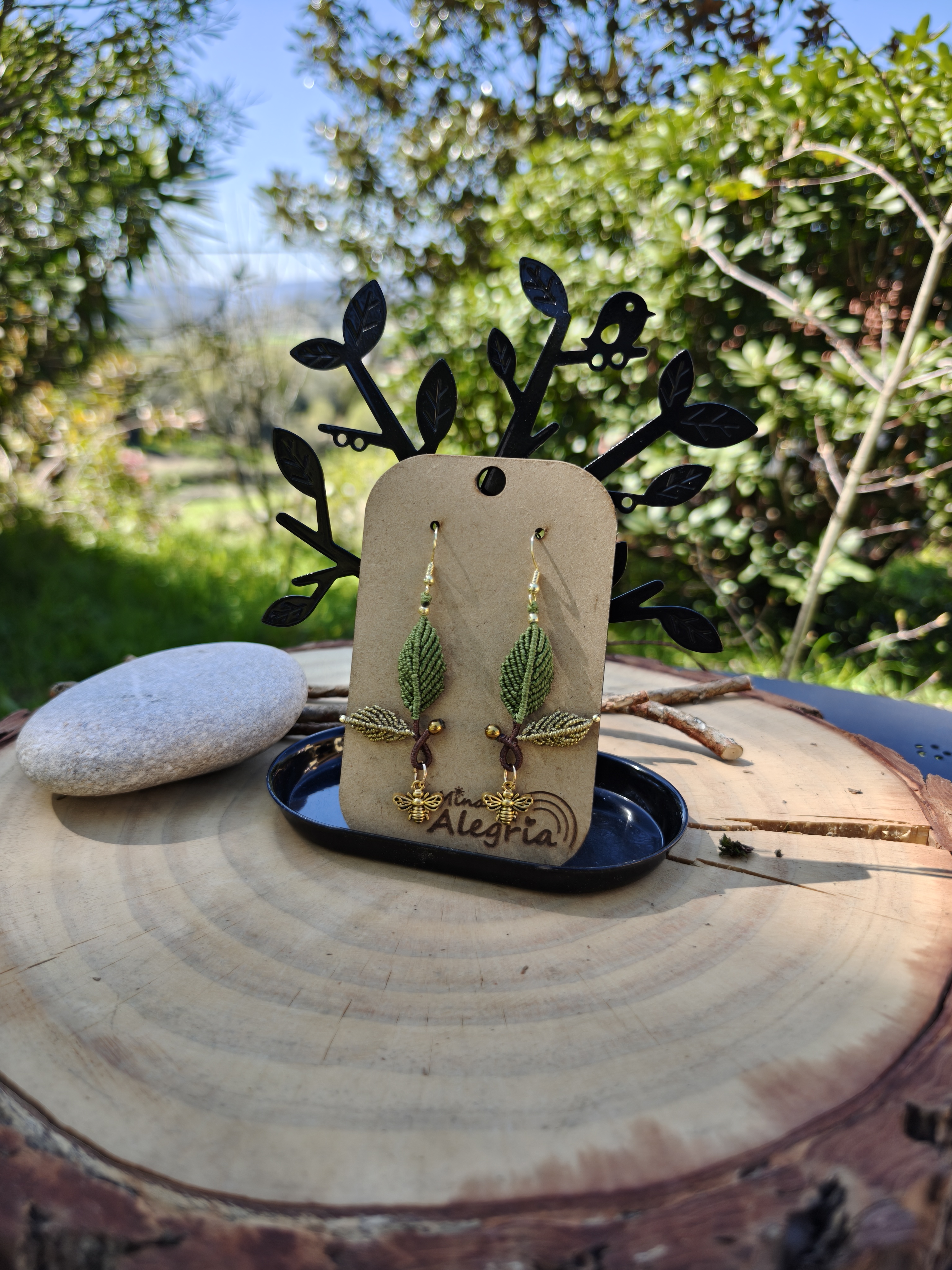 Leaf Earrings with Bee Charms