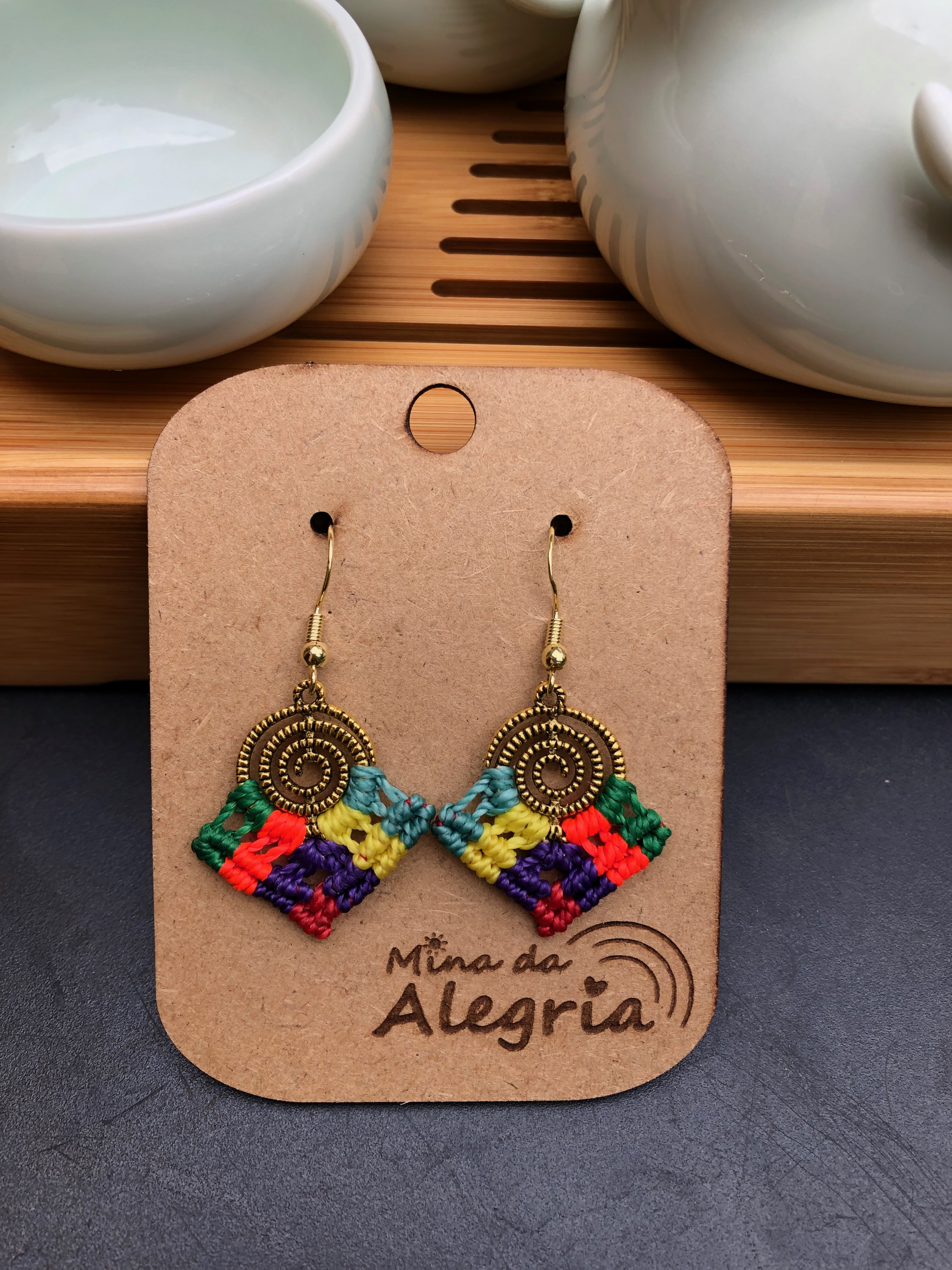Macrame Spiral earrings - Rainbow 1