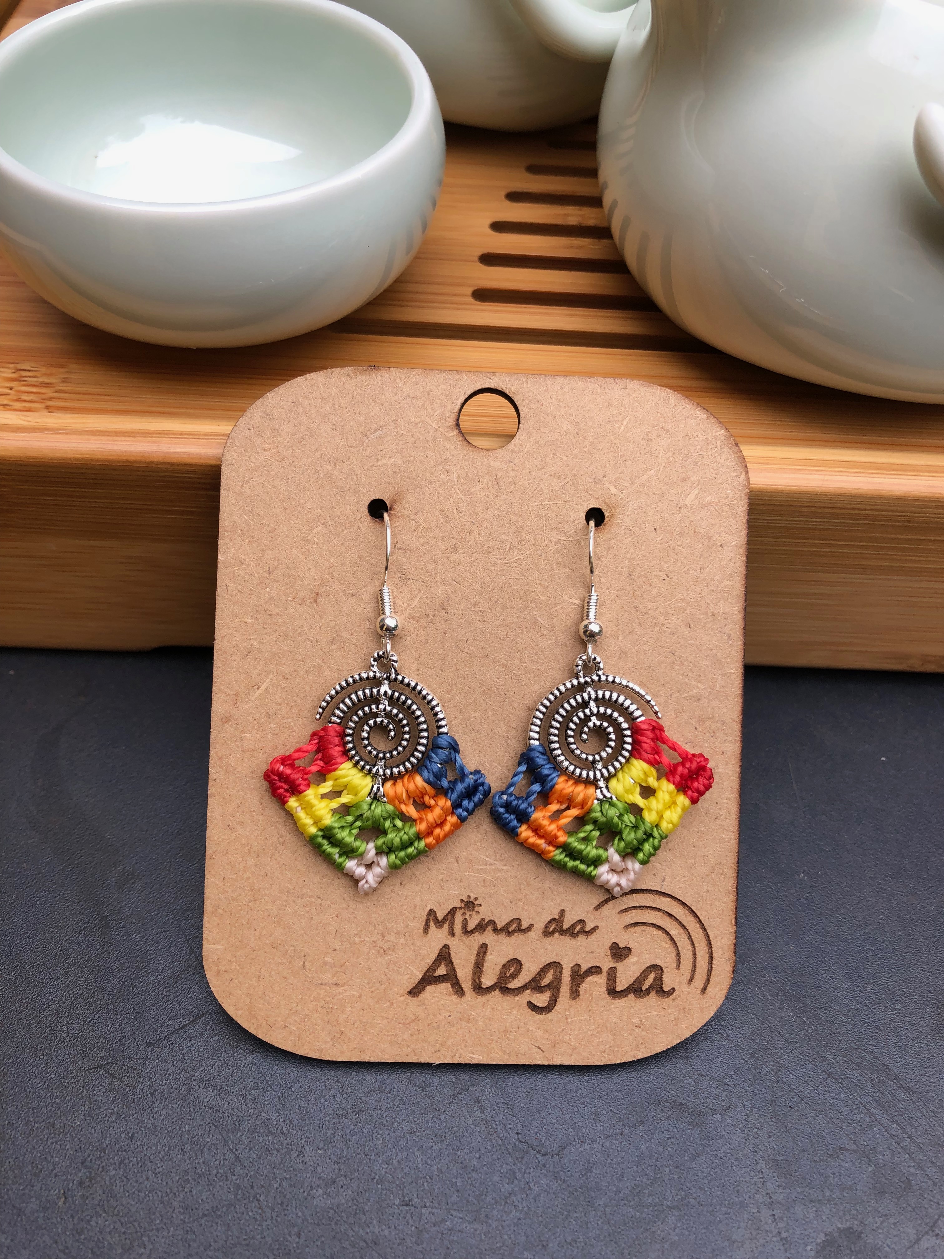 Macrame Spiral earrings - Rainbow 2