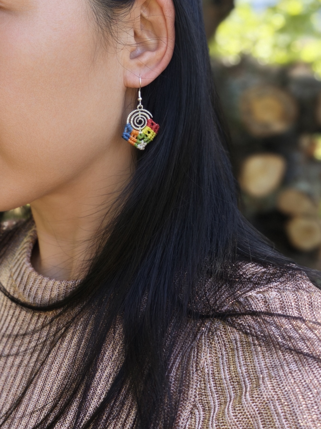 Macrame Spiral earrings - Rainbow 2