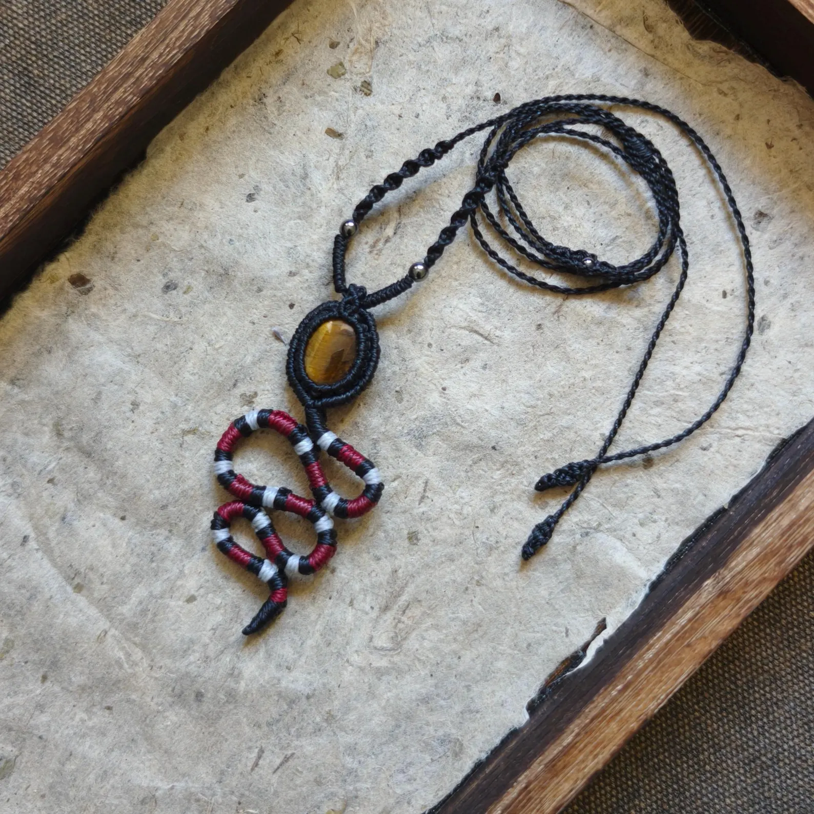 Coral snake necklace - tiger's eye 