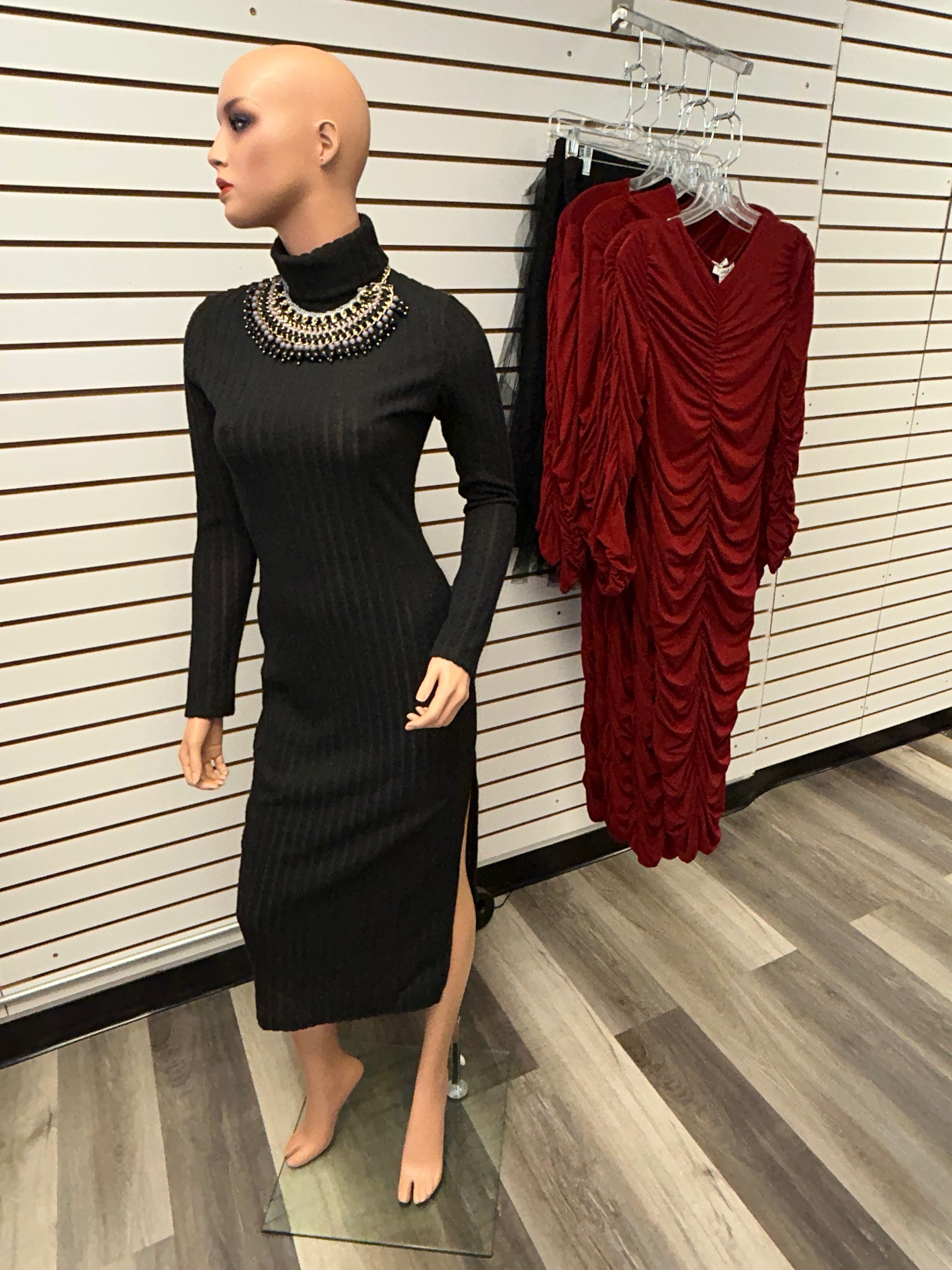 Black Turtleneck Ribbed Dress