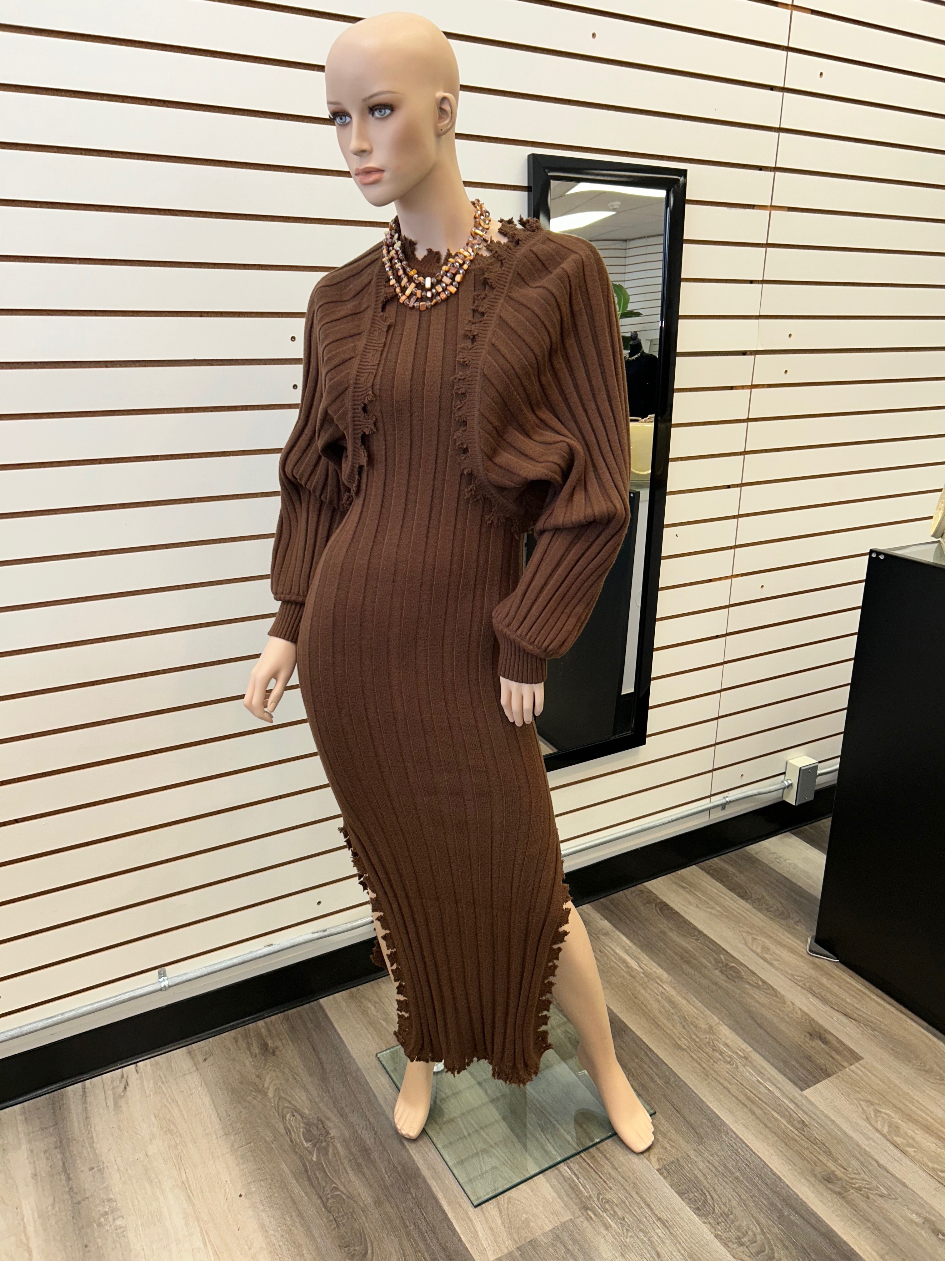 Brown Knitted Dress with Sweater