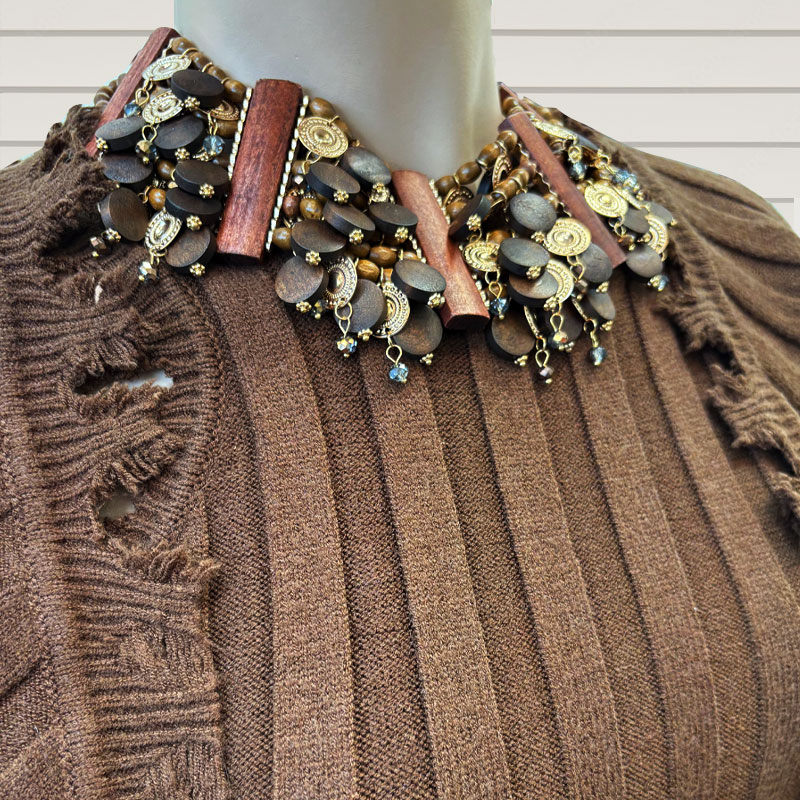 Gold and Wooden Necklace and EarringsSet