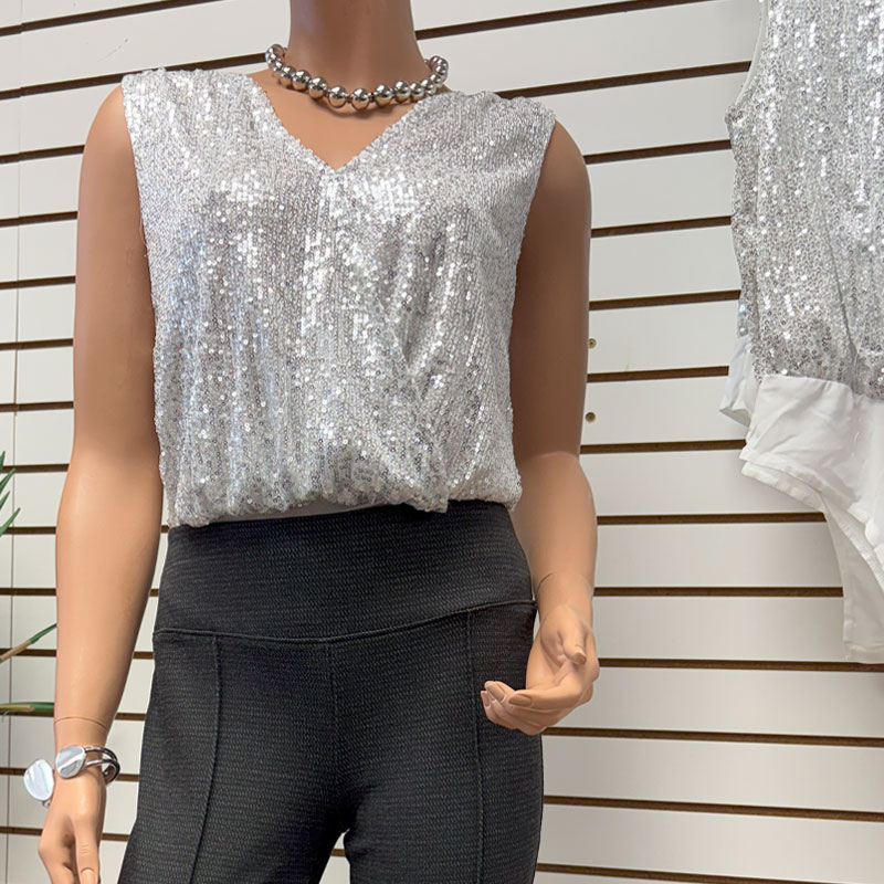 Silver Sequin Sleeveless Top