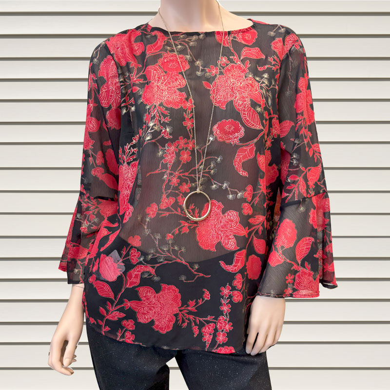 Red floral sheer blouse - Roz & Ali