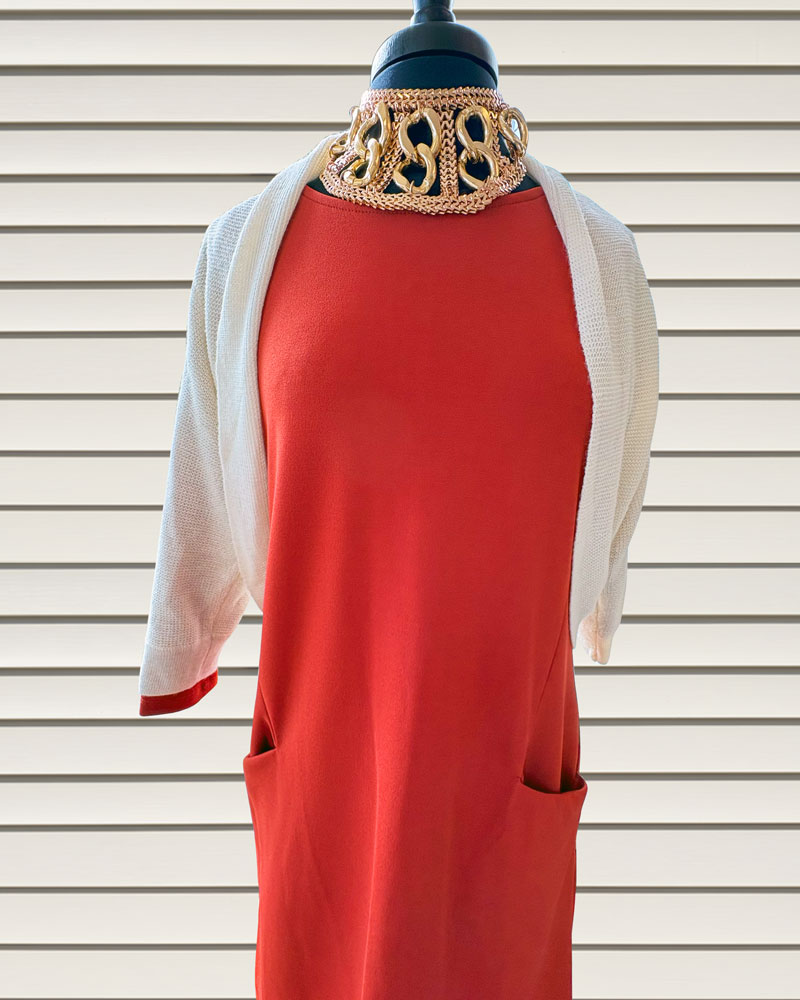 Red casual dress with pockets