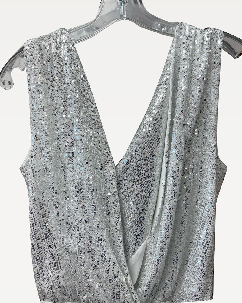 Silver Sequin Sleeveless Top