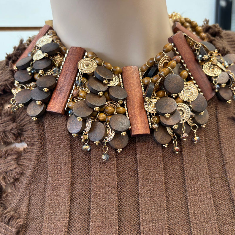 Gold and Wooden Necklace and EarringsSet