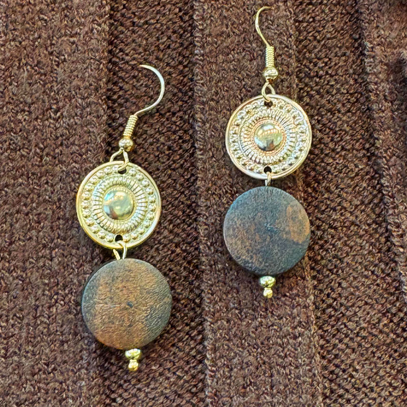 Gold and Wooden Necklace and EarringsSet