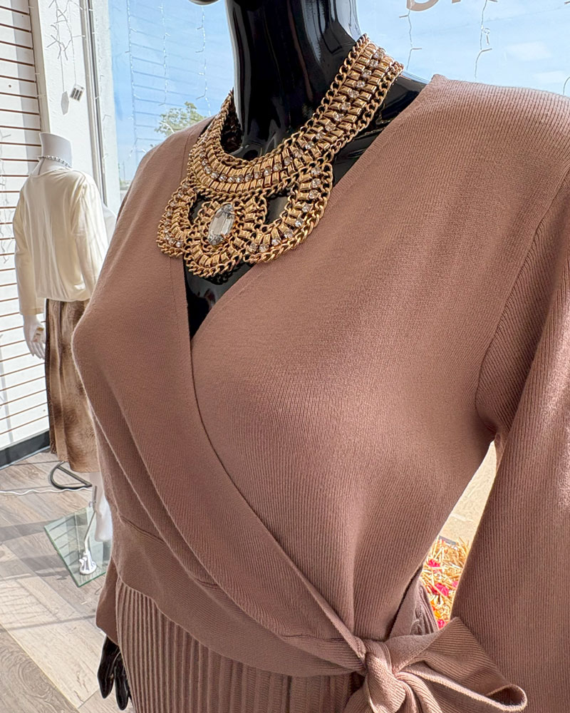 Elegant Taupe Knit Dress Set
