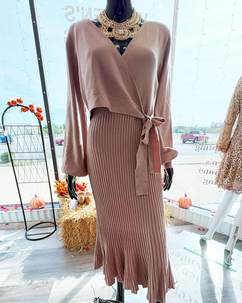 Elegant Taupe Knit Dress Set