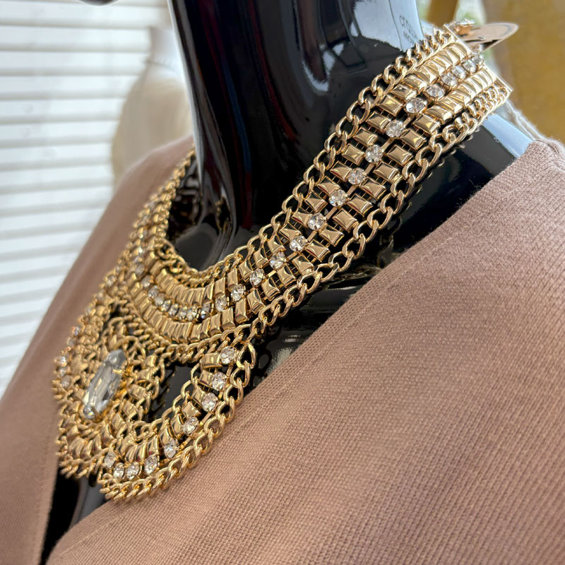 Statement Crystal Gold Chain Necklace