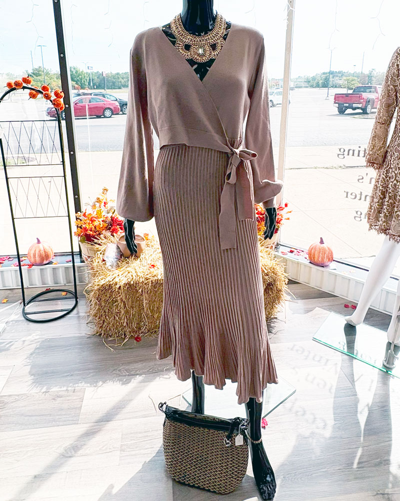 Elegant Taupe Knit Dress Set