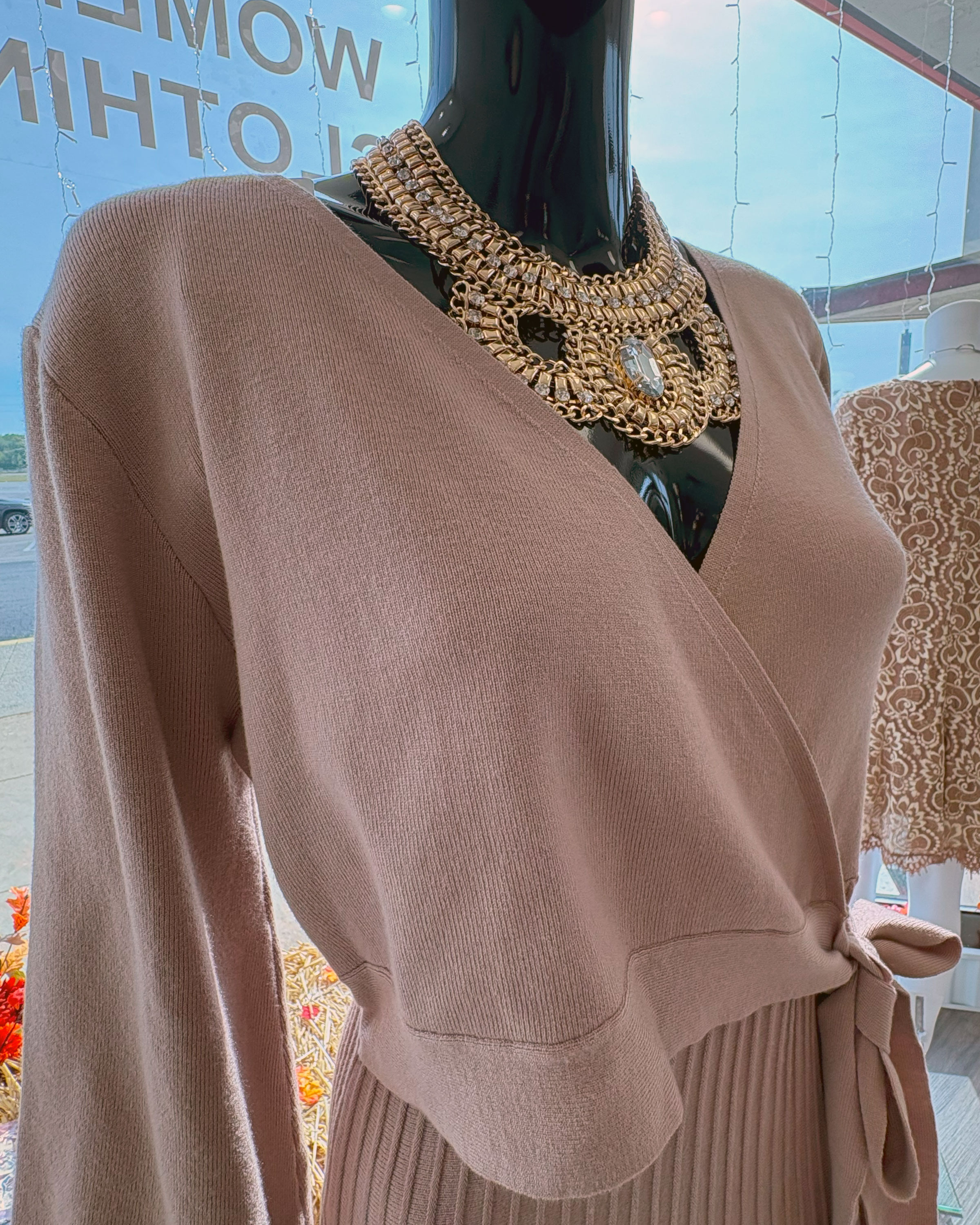 Elegant Taupe Knit Dress Set