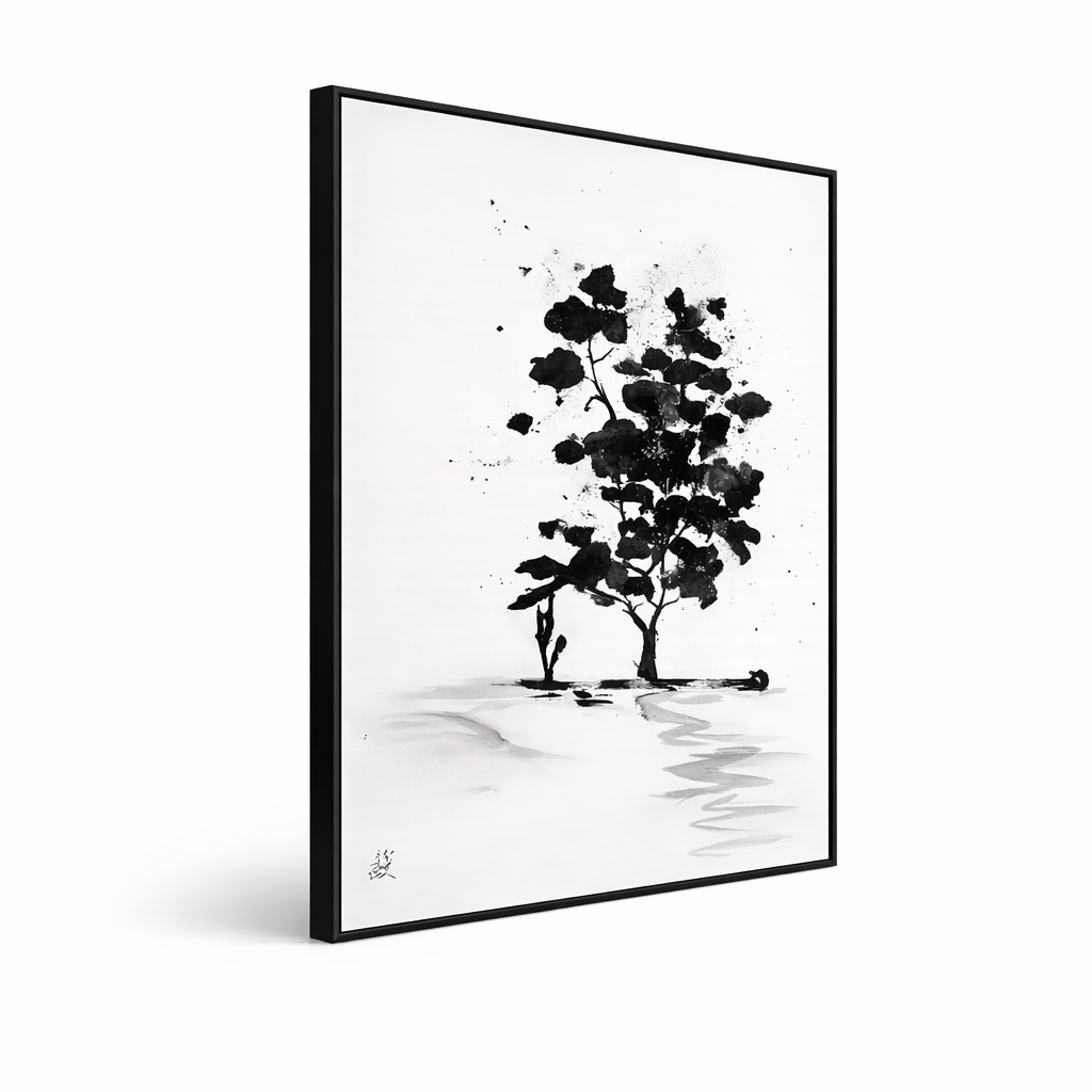 Tableau abstrait vert et blanc (fait main)