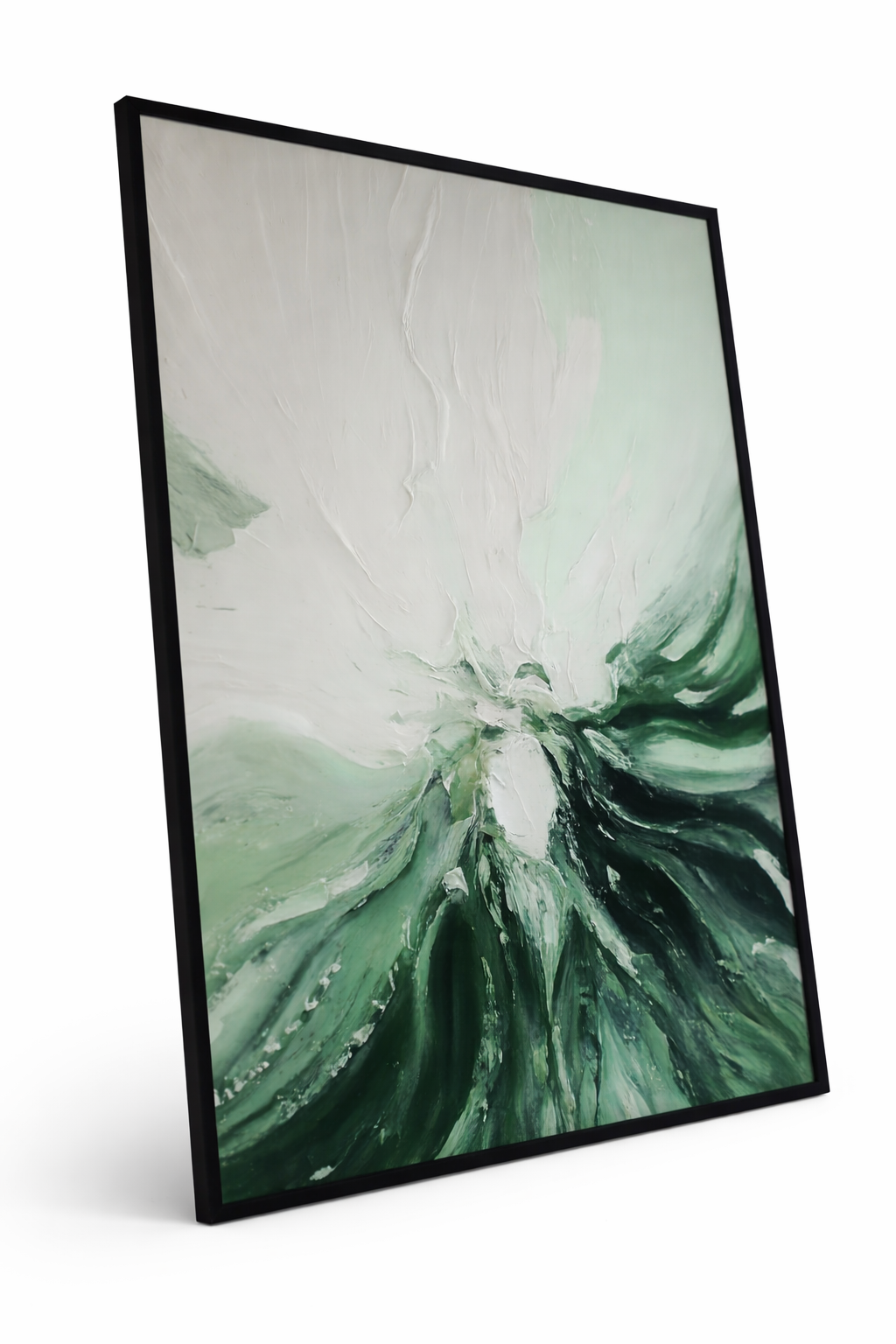 Tableau abstrait vert et blanc (fait main)