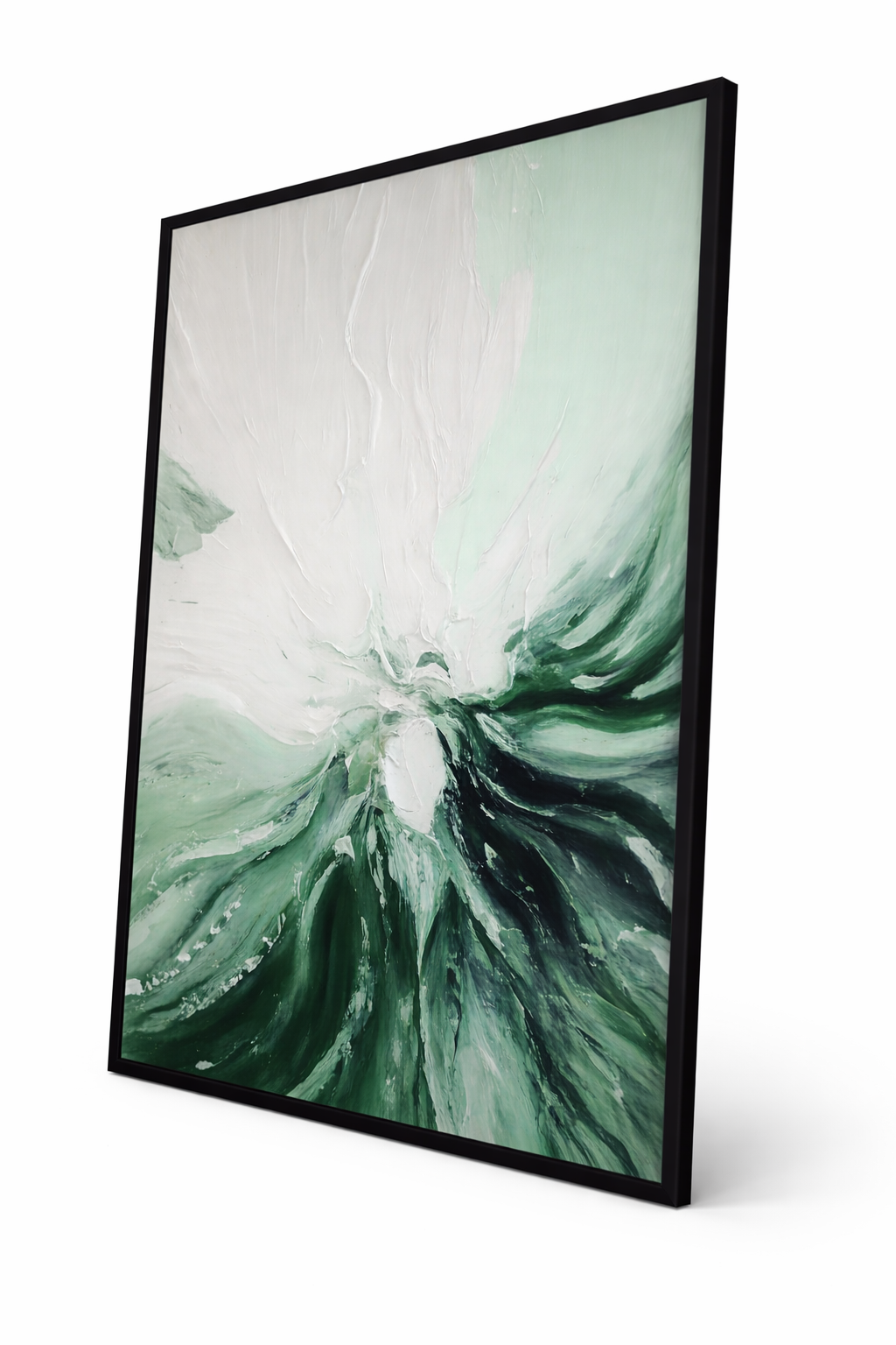 Tableau abstrait vert et blanc (fait main)