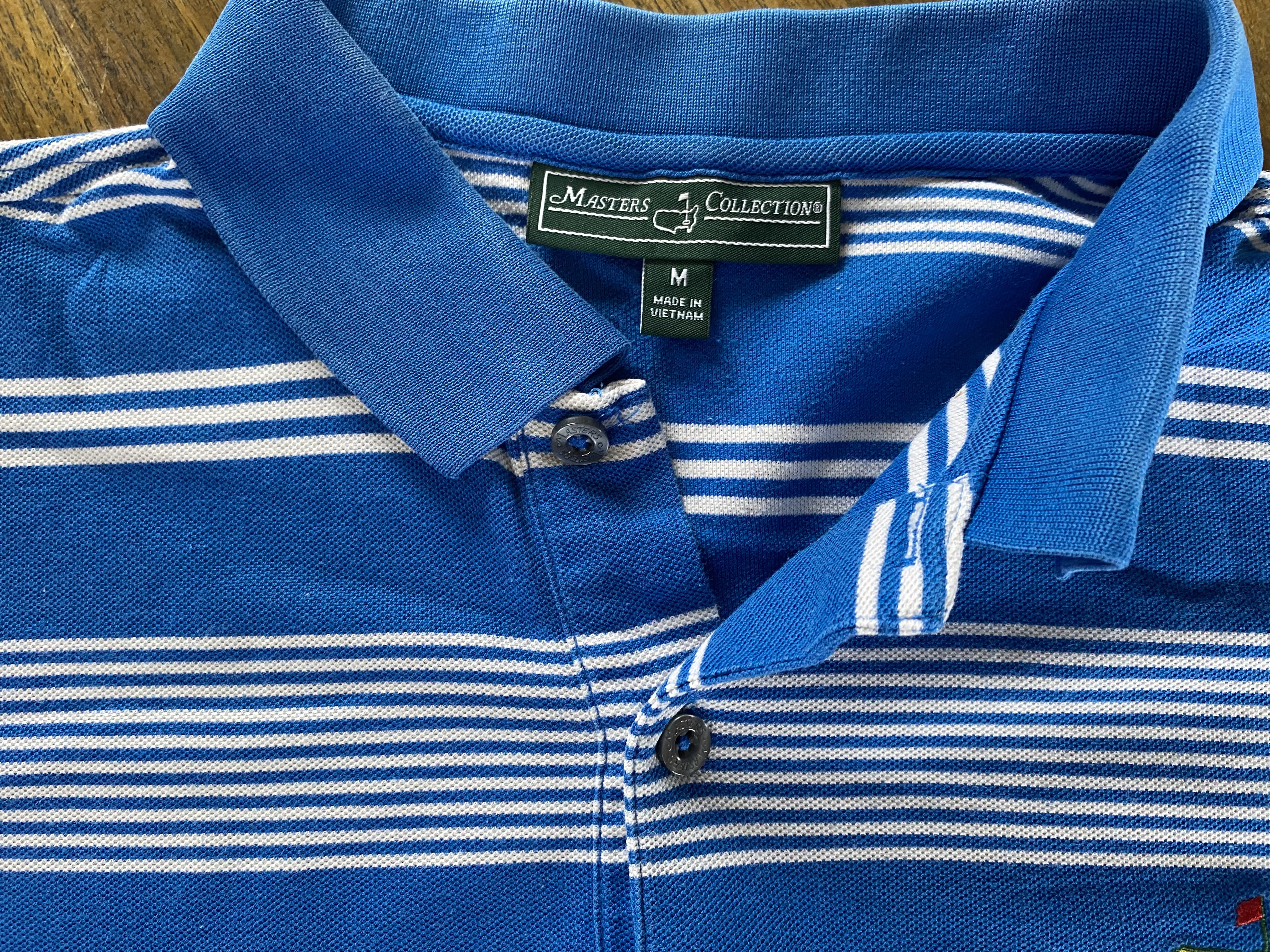 The Masters blue & white striped polo (L)