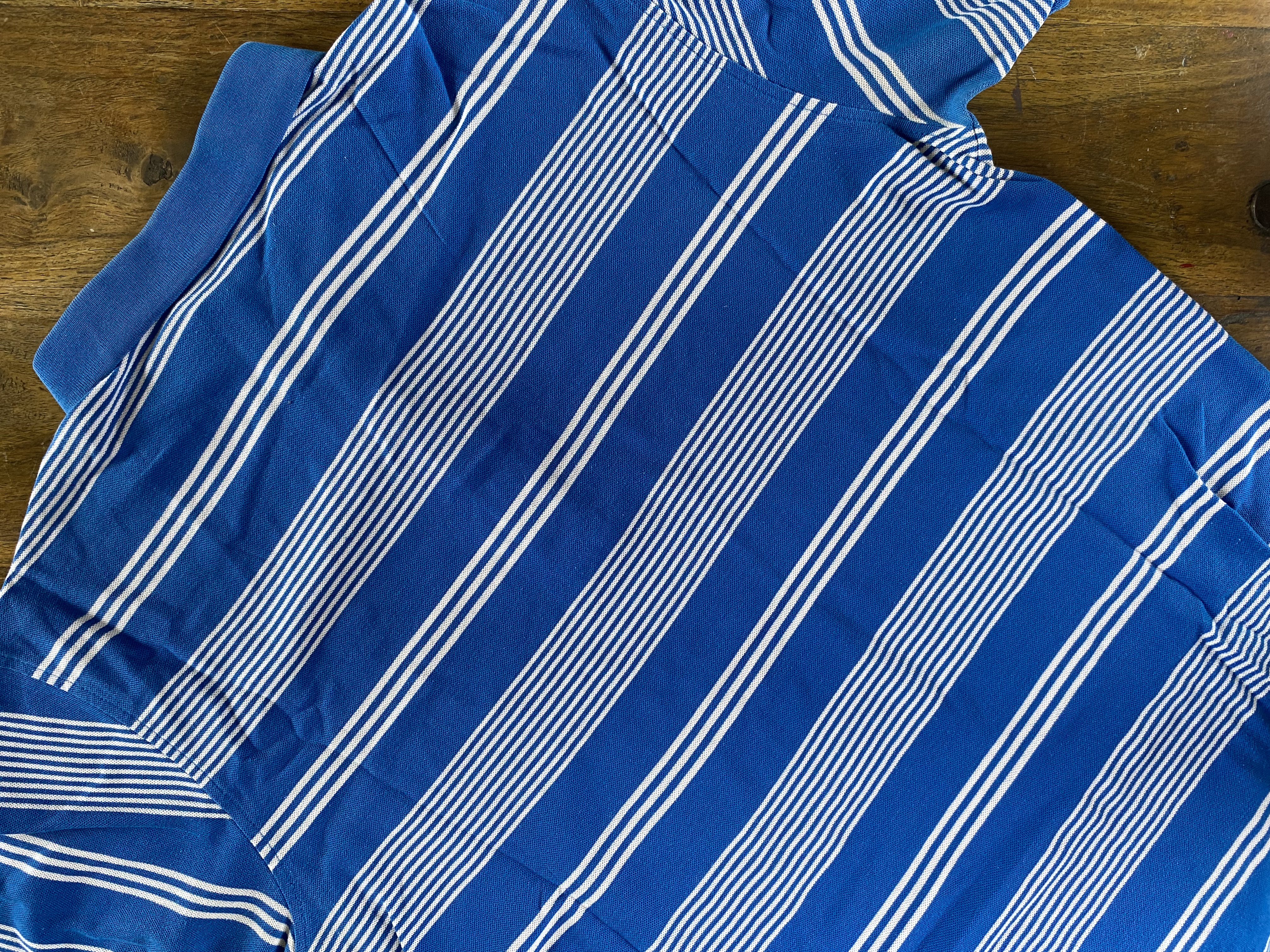 The Masters blue & white striped polo (L)