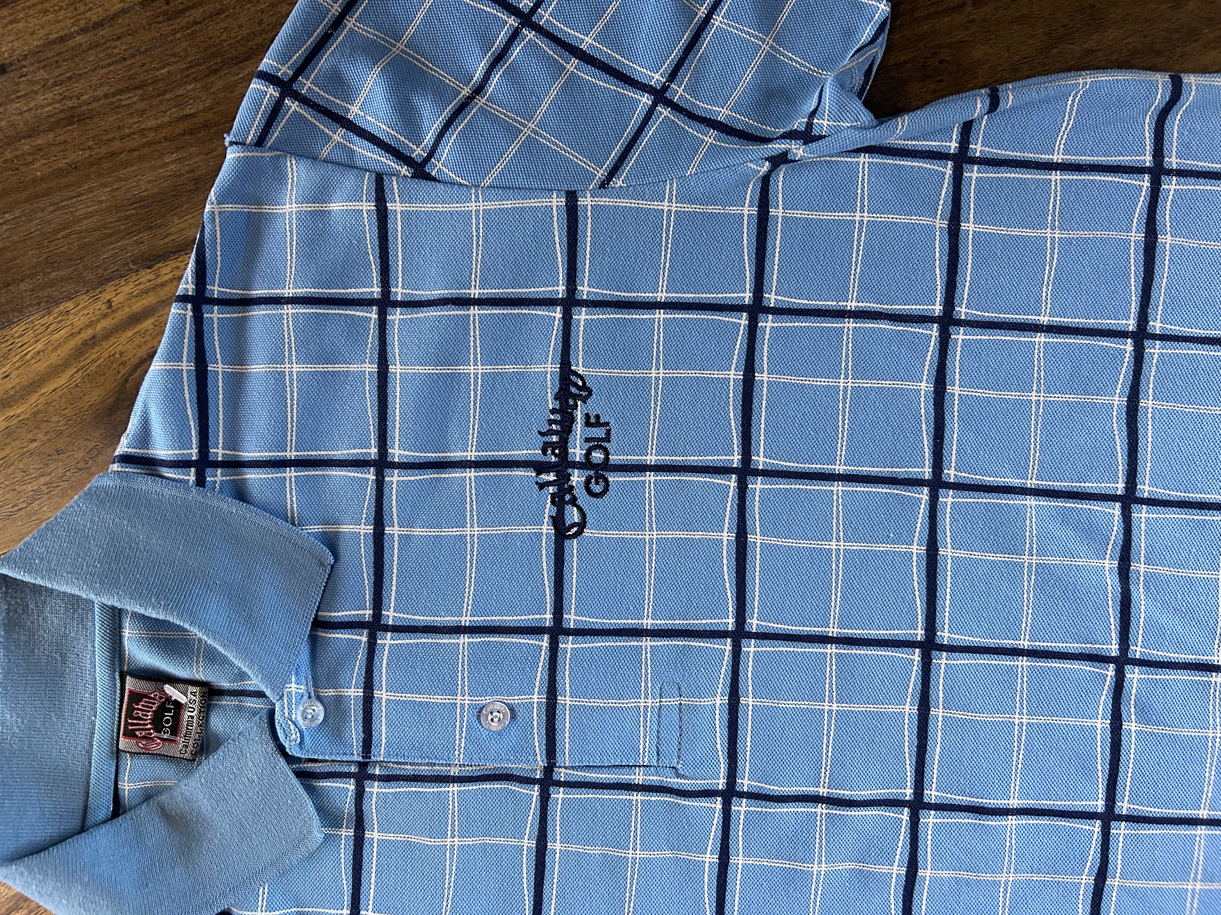vintage light blue chequered Callaway polo (M)