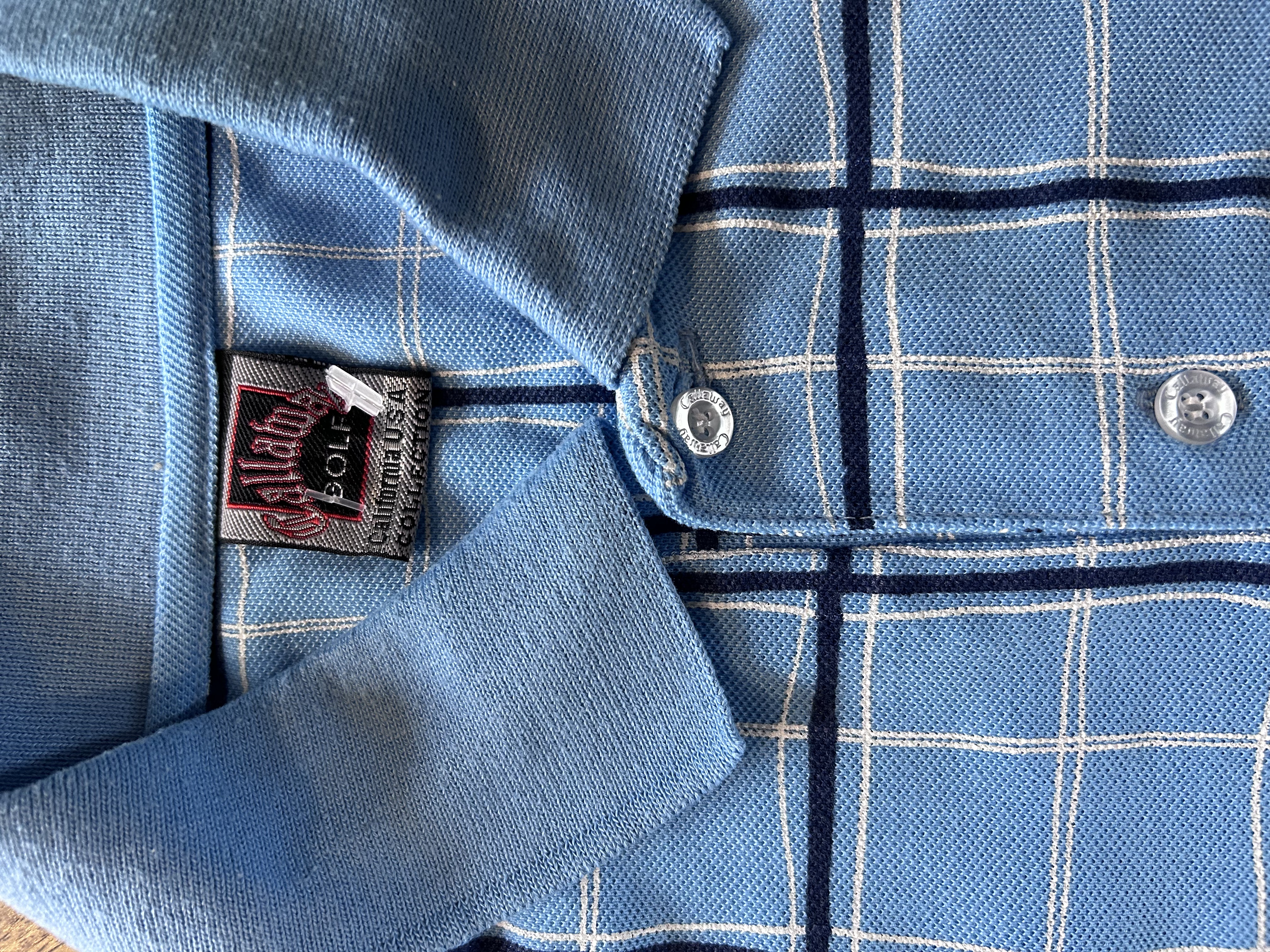 vintage light blue chequered Callaway polo (M)