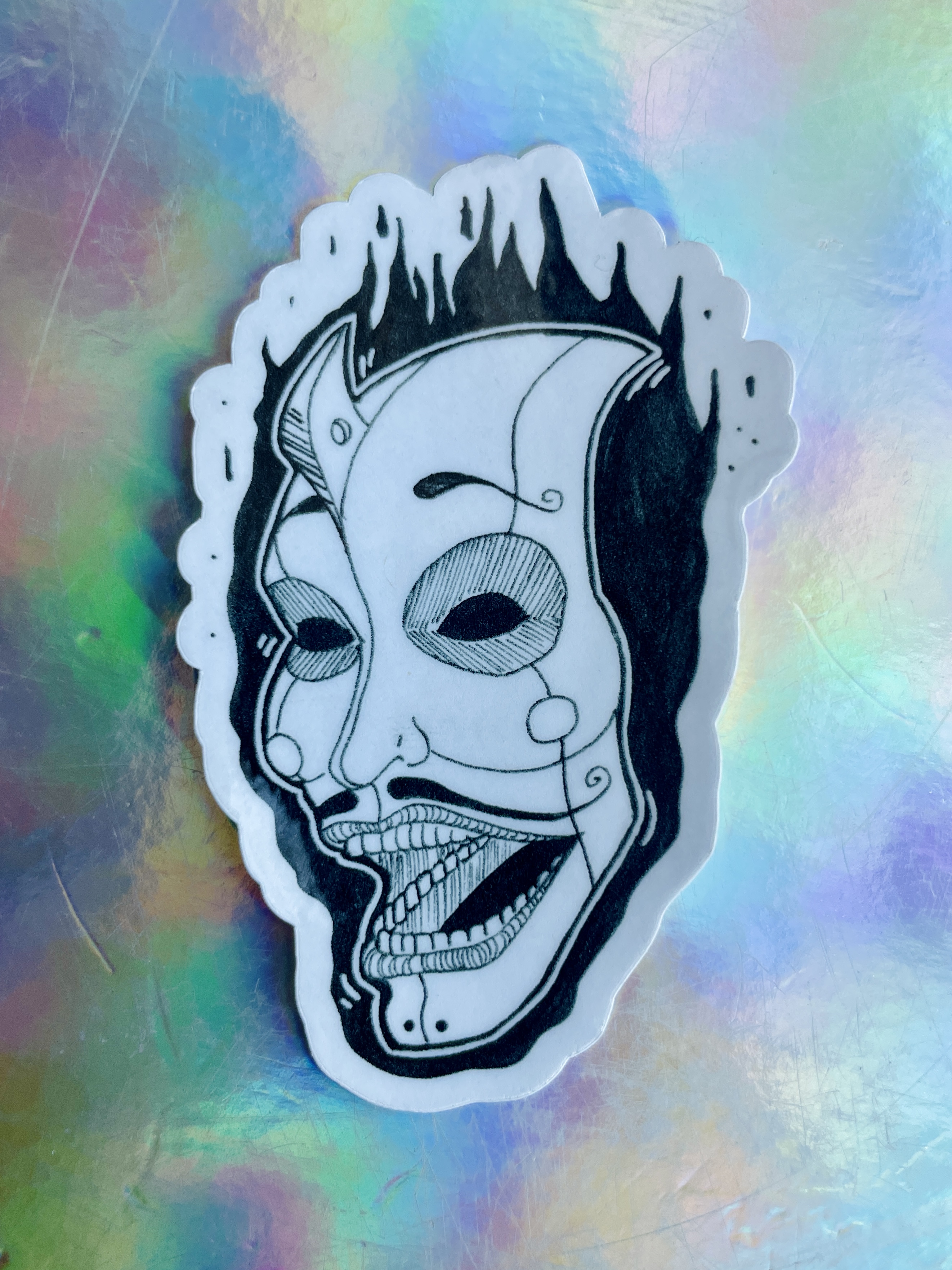 Hand-drawn Horror Mask Sticker