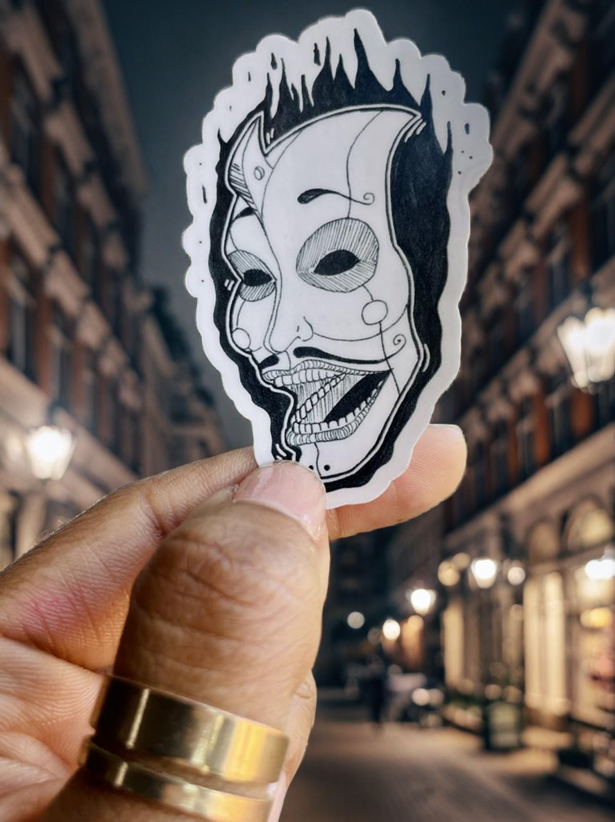 Hand-drawn Horror Mask Sticker