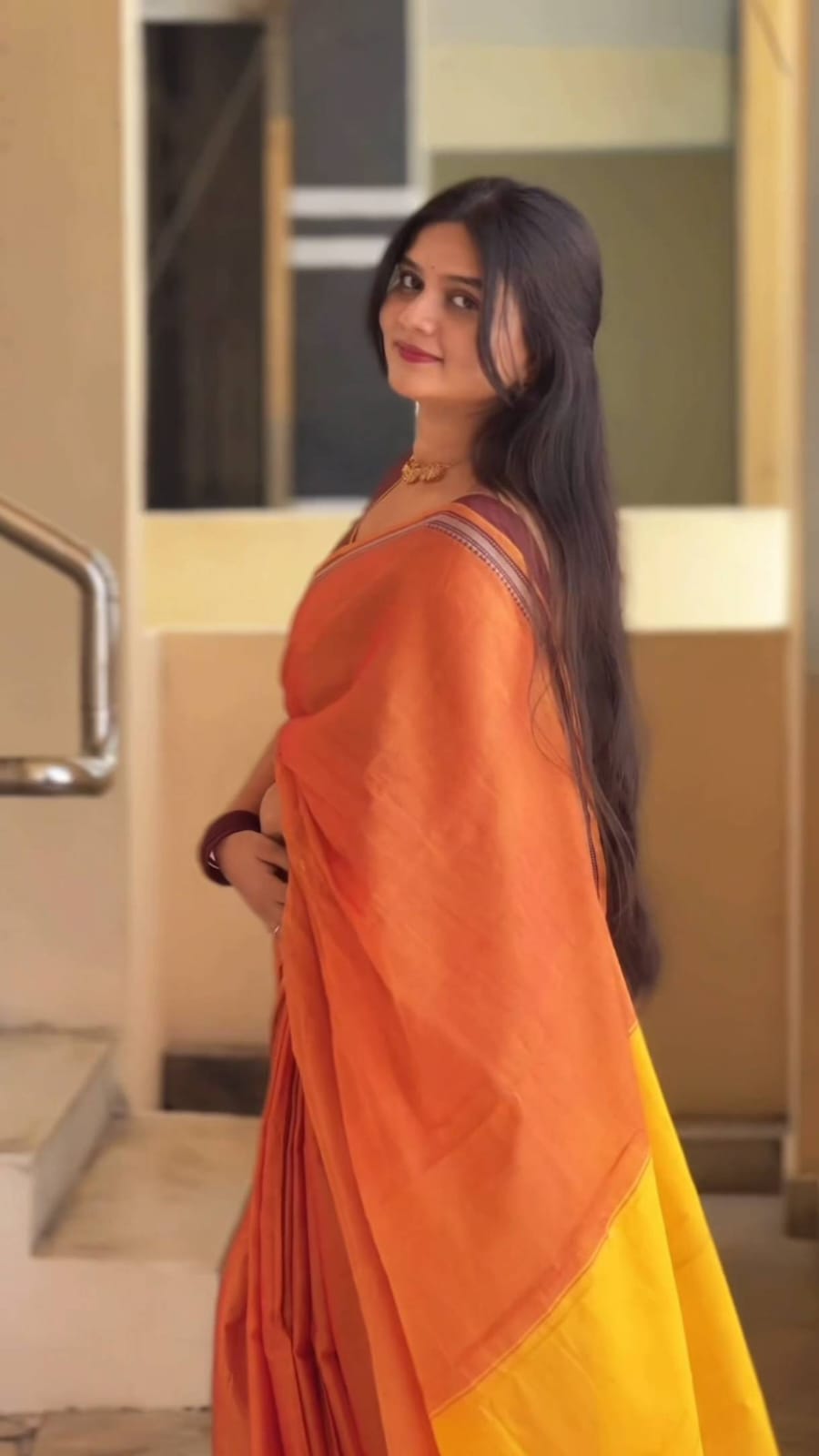 Narayanpet cotton orange saree with running blouse