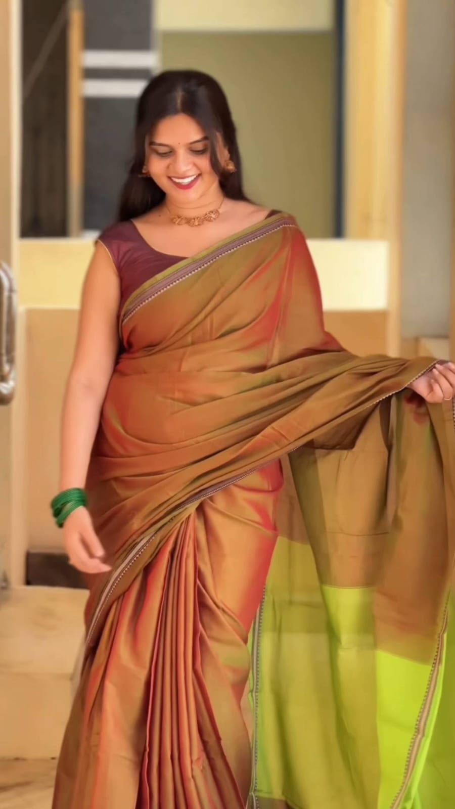 Narayanpet cotton green colour saree with running blouse