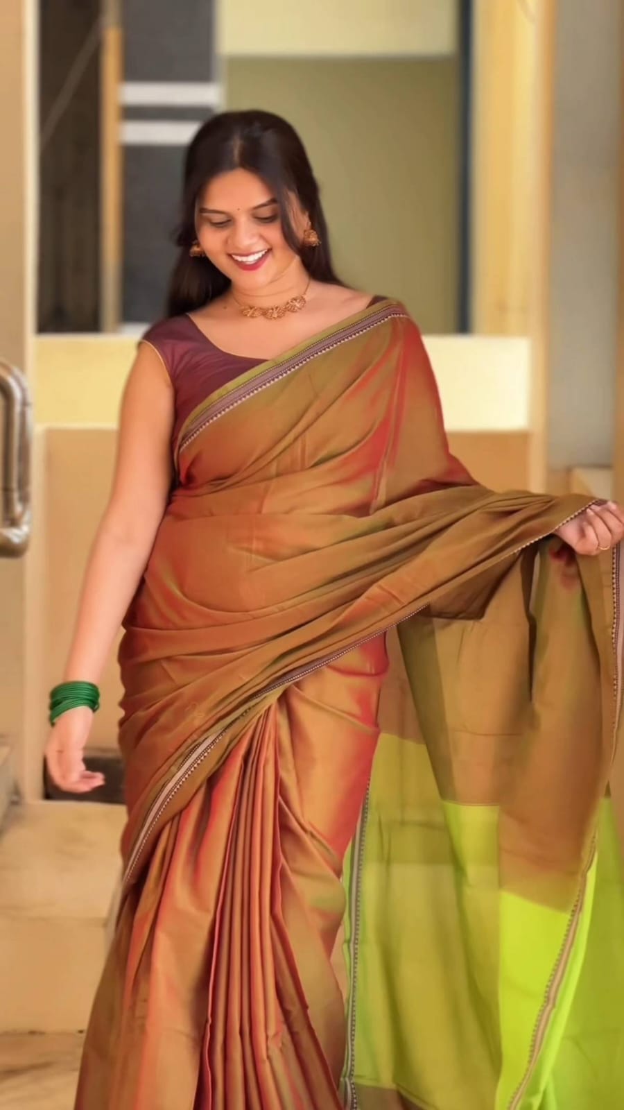 Narayanpet cotton green colour saree with running blouse
