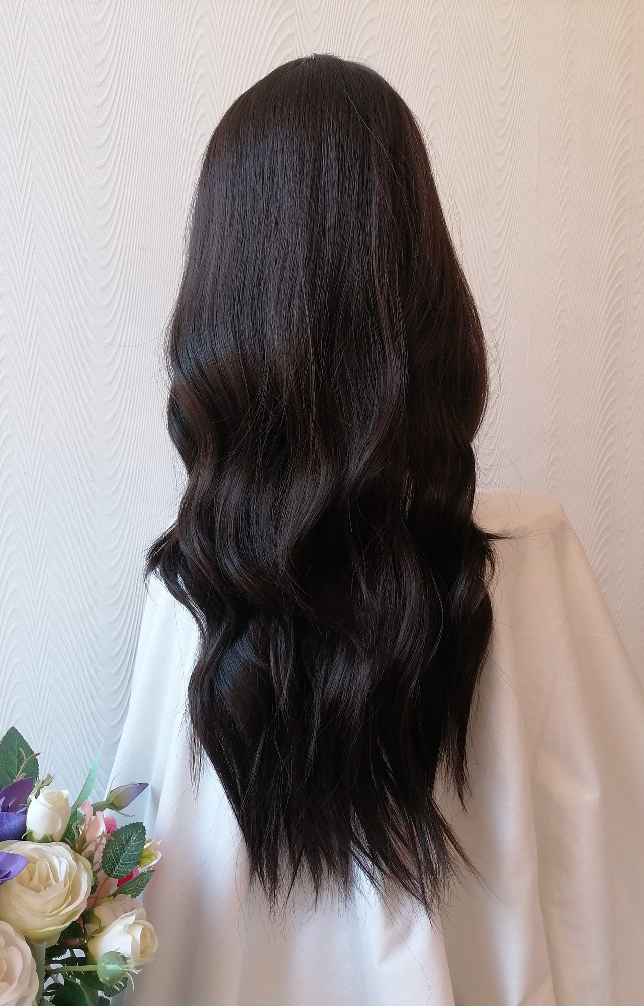 Perukas Nr. 179(4) tamsiai rudas, banguotas, ilgis 70cm